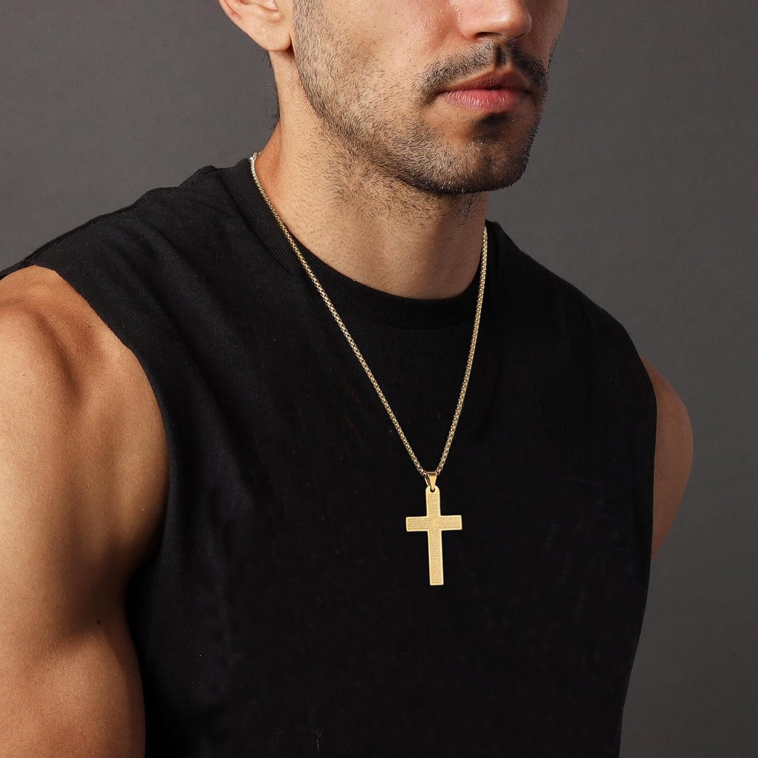 HZMAN Stainless Steel Mens Womens Cross Necklace Lord's Prayer Pendant, 4 Colors Available - Image 3