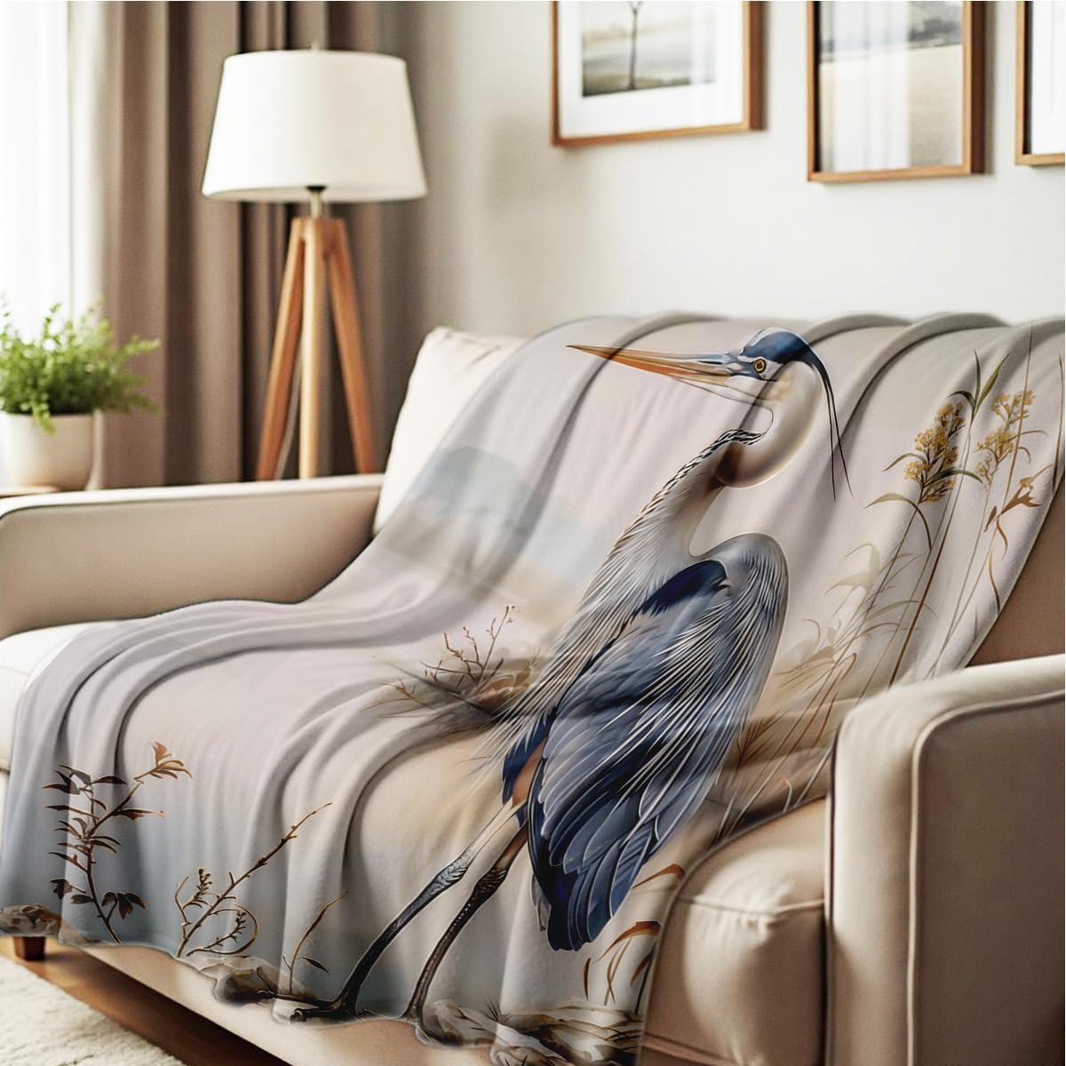 Heron Print Blanket Blue Heron Throw Blanket Sea Birds Flannel Throw for Bed Couch Home Decor Heron Gifts (49"x59") image 4