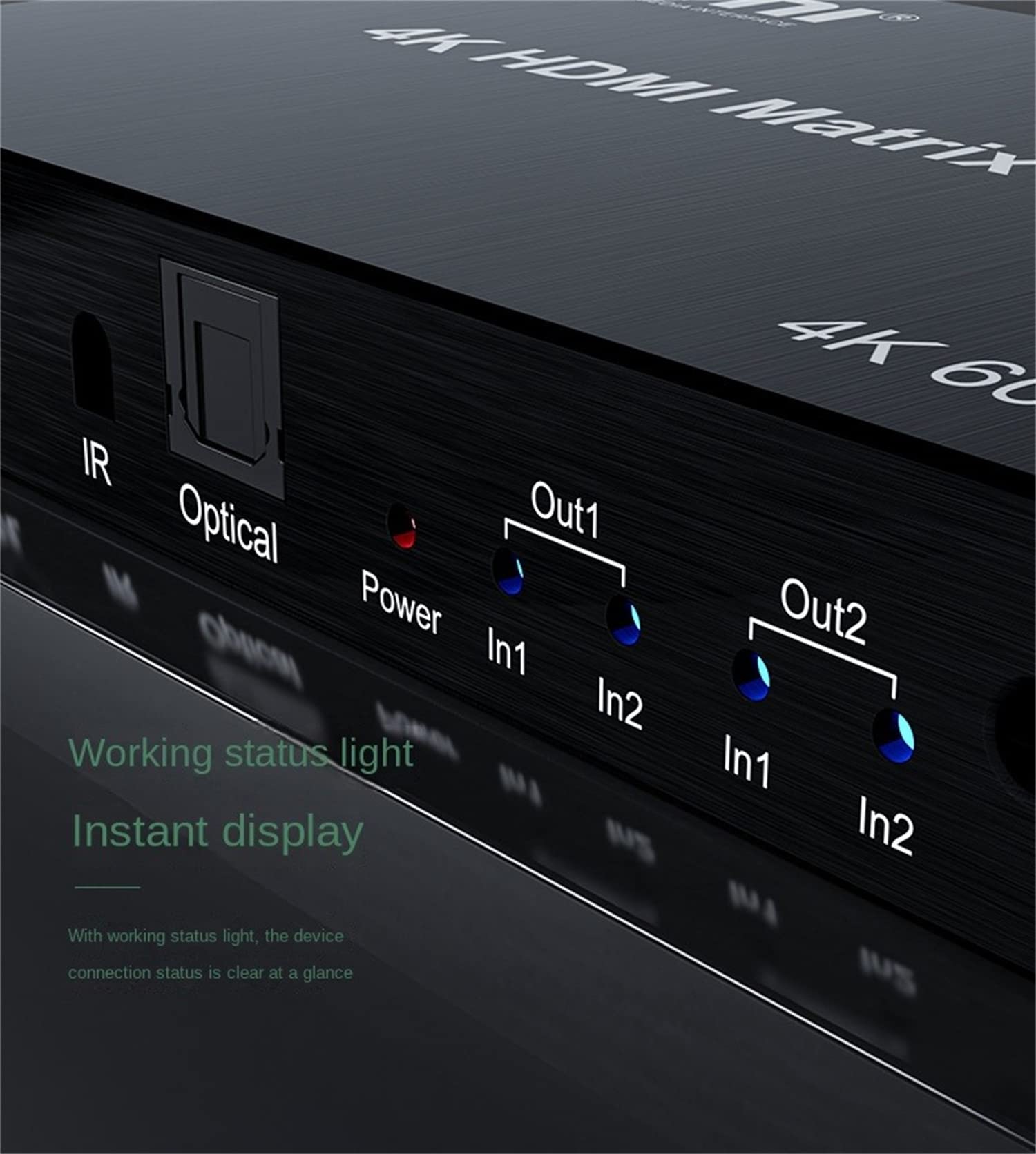 Matriz HDMI 4K 2x2, conmutador de matriz HDMI 4K 60Hz 2 en 2 salidas Matrix HDMI convertidor divisor con EDID óptico para Dolby PC PS4 a monitor de TV