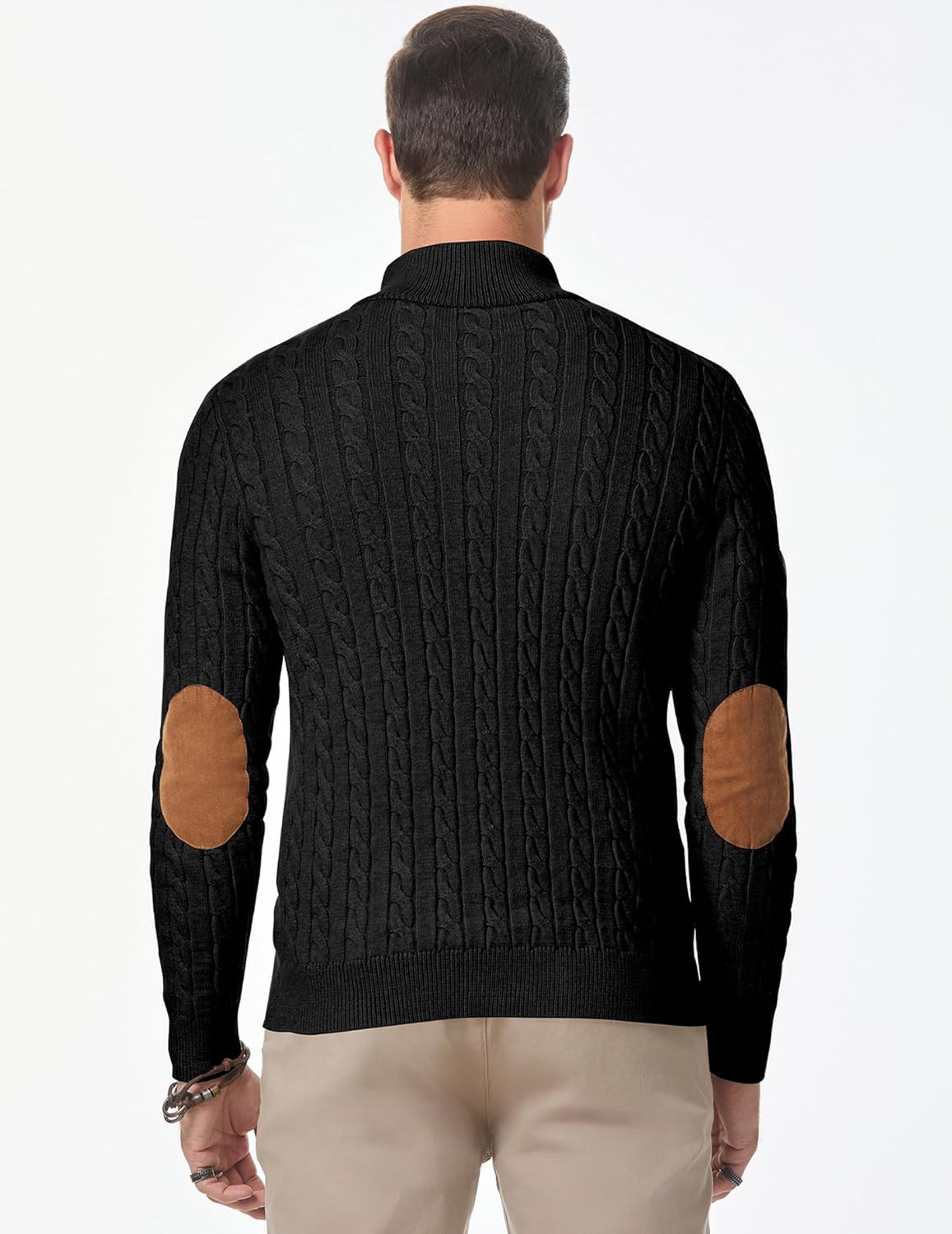 JMIERR Men's Cable Knit Pullover Sweater Casual Long Sleeve Stand Collar Button Knitted Sweaters - Image 4