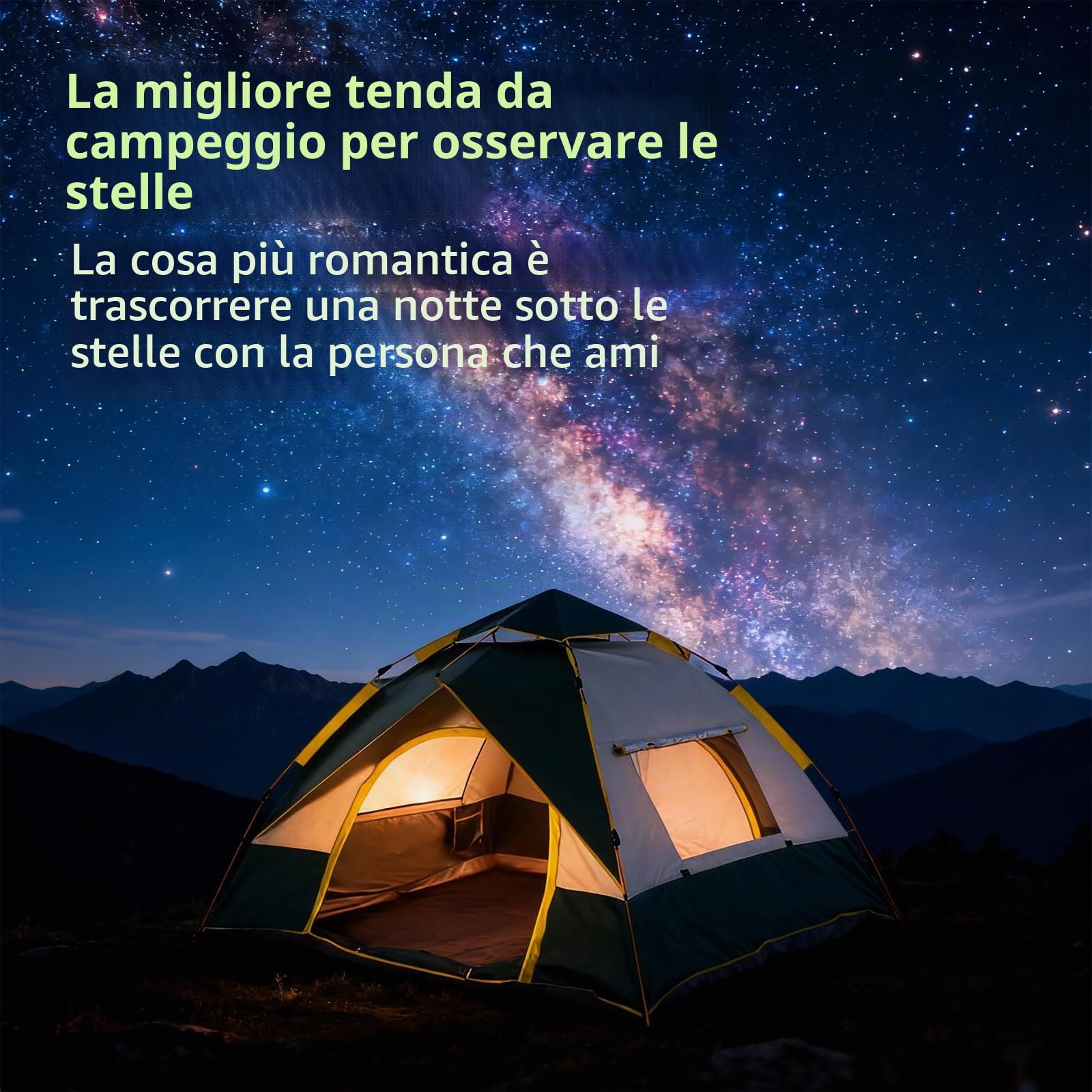 Tenda da campeggio, tenda pop-up, due porte e due finestre, adatta per 2-3 persone, impermeabile e a prova di insetti, ideale per campeggio, viaggi e uso in giardino, verde