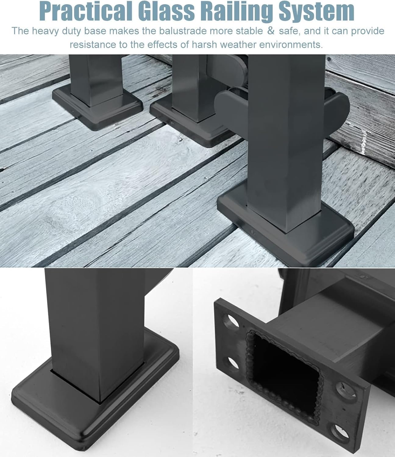 Stainless Steel Black Glass Balustrade Posts with Clamp for Indoor Outdoor Deck 24" 42" Tall Safety Glass Guardrail Kit Black Corner Post H 65cm