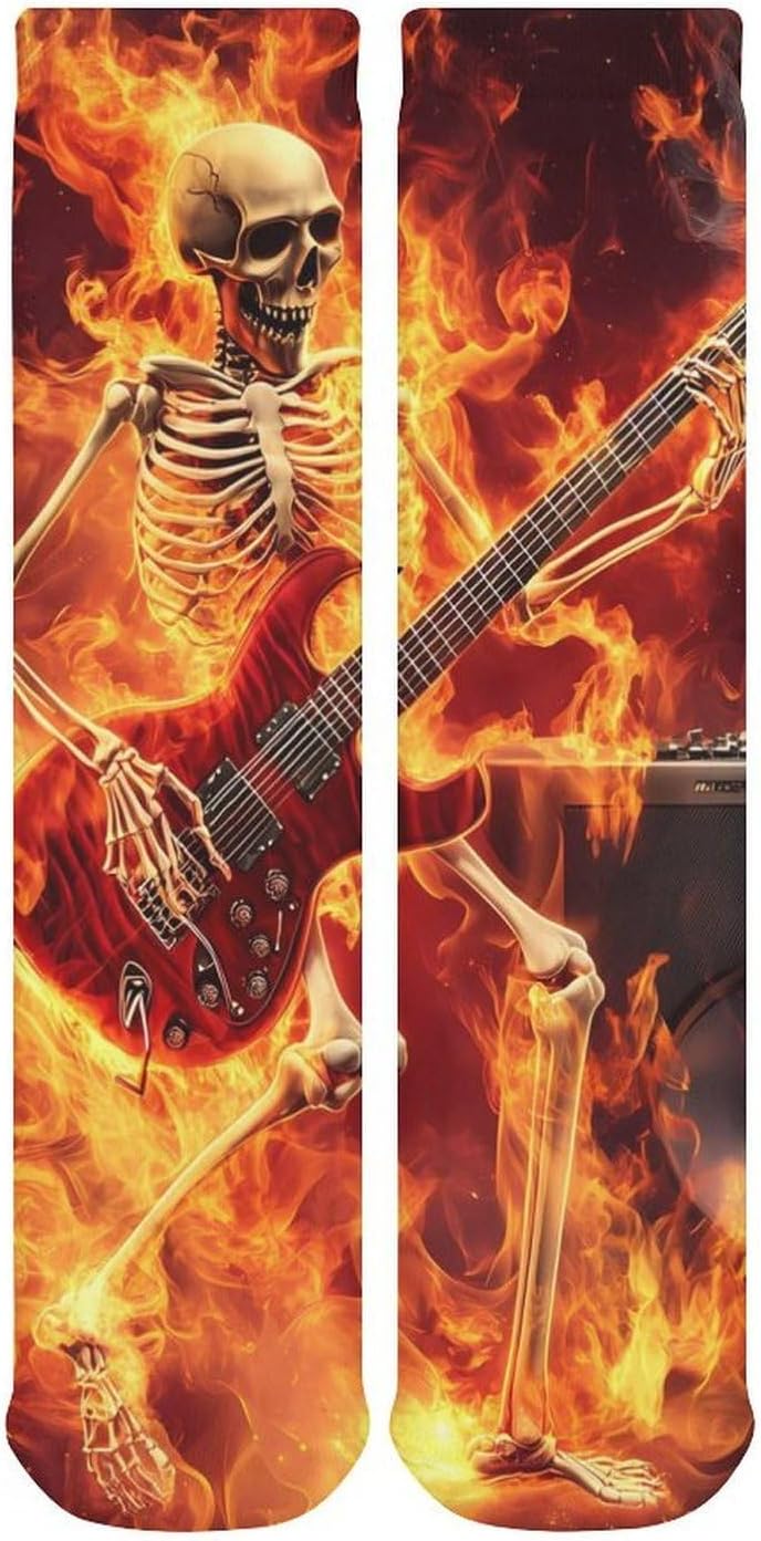 Rocks-Heavy Metal Electric Guitar Knee High Socks Casual Long Stockings Over Calf Sock Tube for Women Men
