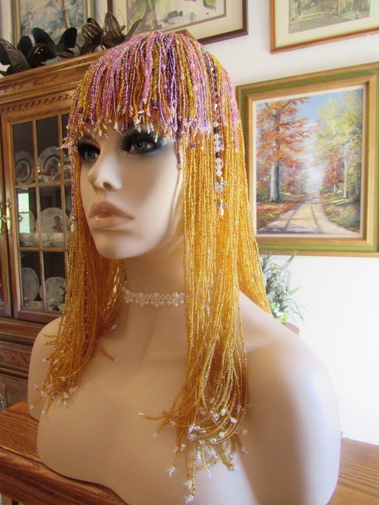 Beaded wig pageant girls ladies cancer awareness fantasy hair blonde pink purple costume