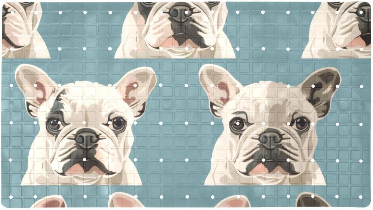 Cute French Bulldog Puppy Bath Tub and Shower Mats, Non Slip Bathmat with Drain Holes and Suction Cups for Bathroom Floor, 15.1 x 26.8 Inch