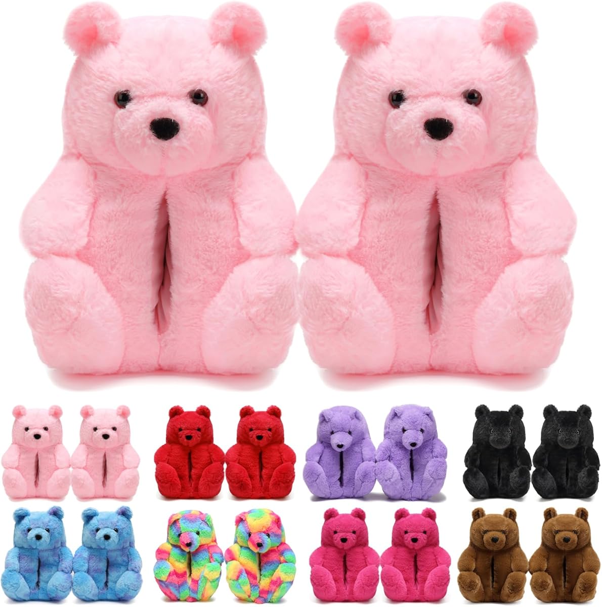 Women's Christmas Teddy Bear Slippers,Winter Fuzzy Cute Indoor House Slippers with Cushion,Fluffy Cartoon Bedroom Shoes,Cozy Warm Gifts for Women,Men,Ladies,Girls (Size 7-11)
