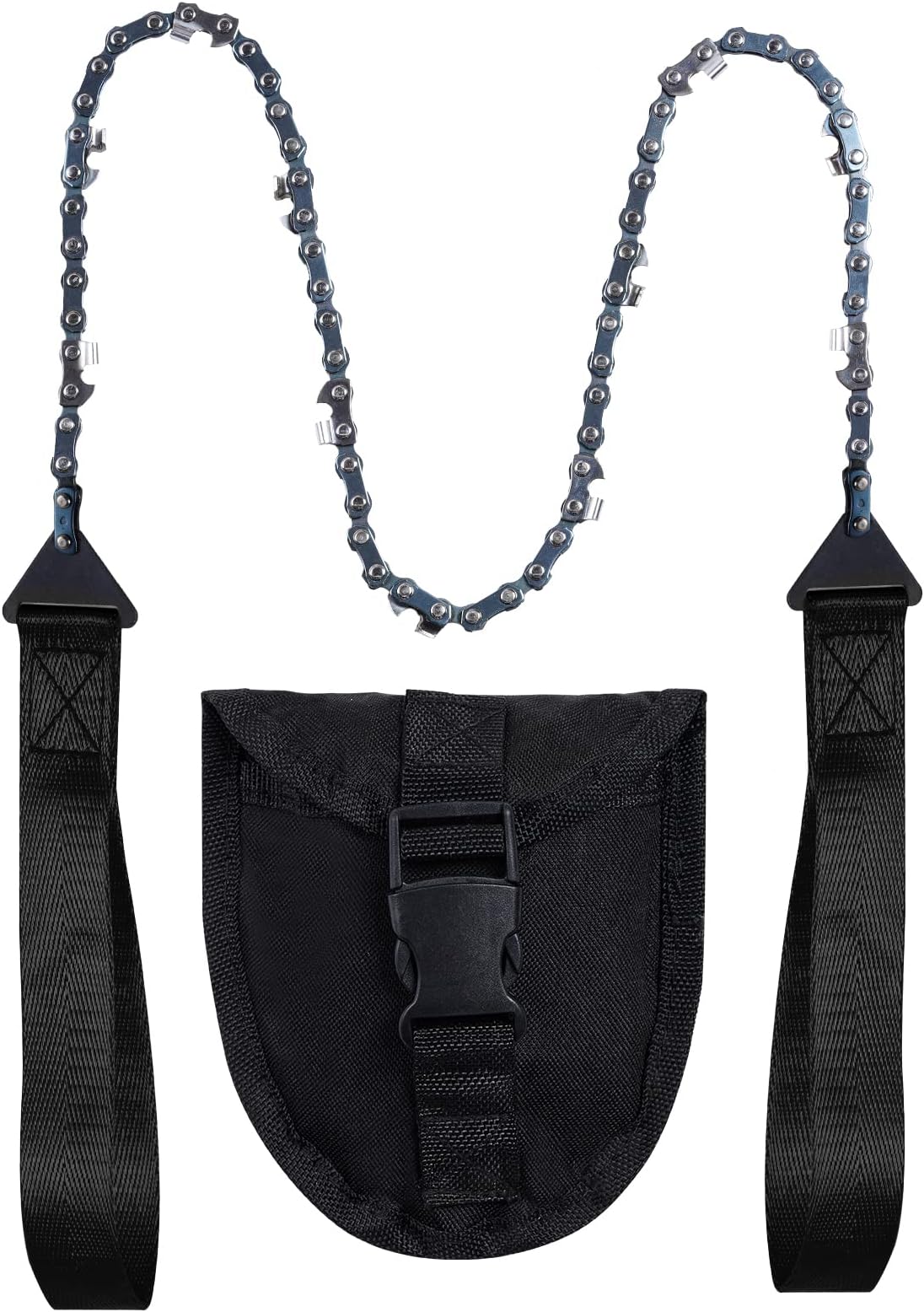 Sucrain Pocket Chainsaw with Paracord Handle, Folding Chain Hand Saw, Emergency Outdoor Survival Gear for Camping, Hunting, Hiking, Cutting Wood & Tree (Black, 11 Teeth, 24'' Long)