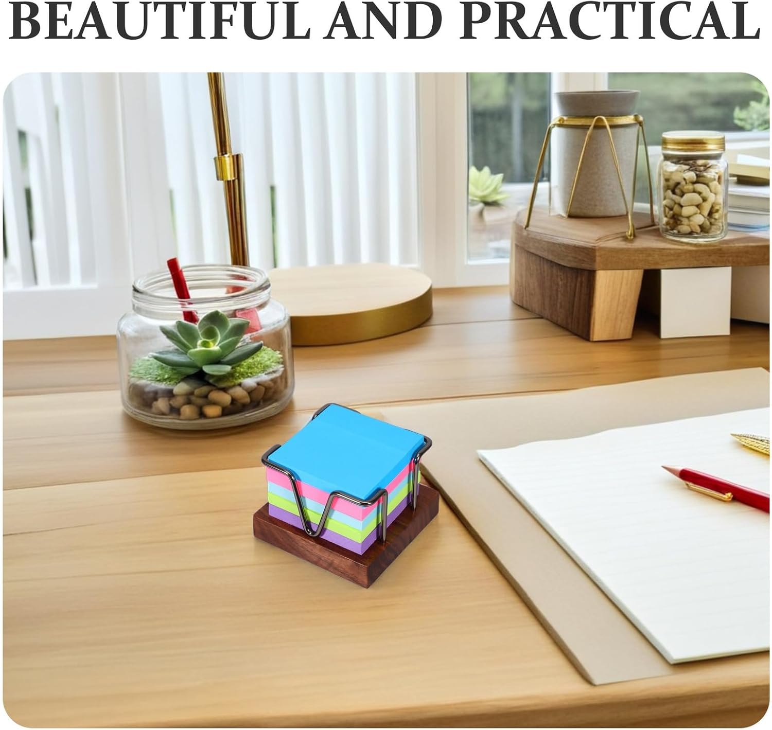 Large Capacity Wooden Note Pad Organizer with Spacious Storage Box and Modern Elegant Design, Black Desktop Office Organizer for Workspaces and Table Accessories