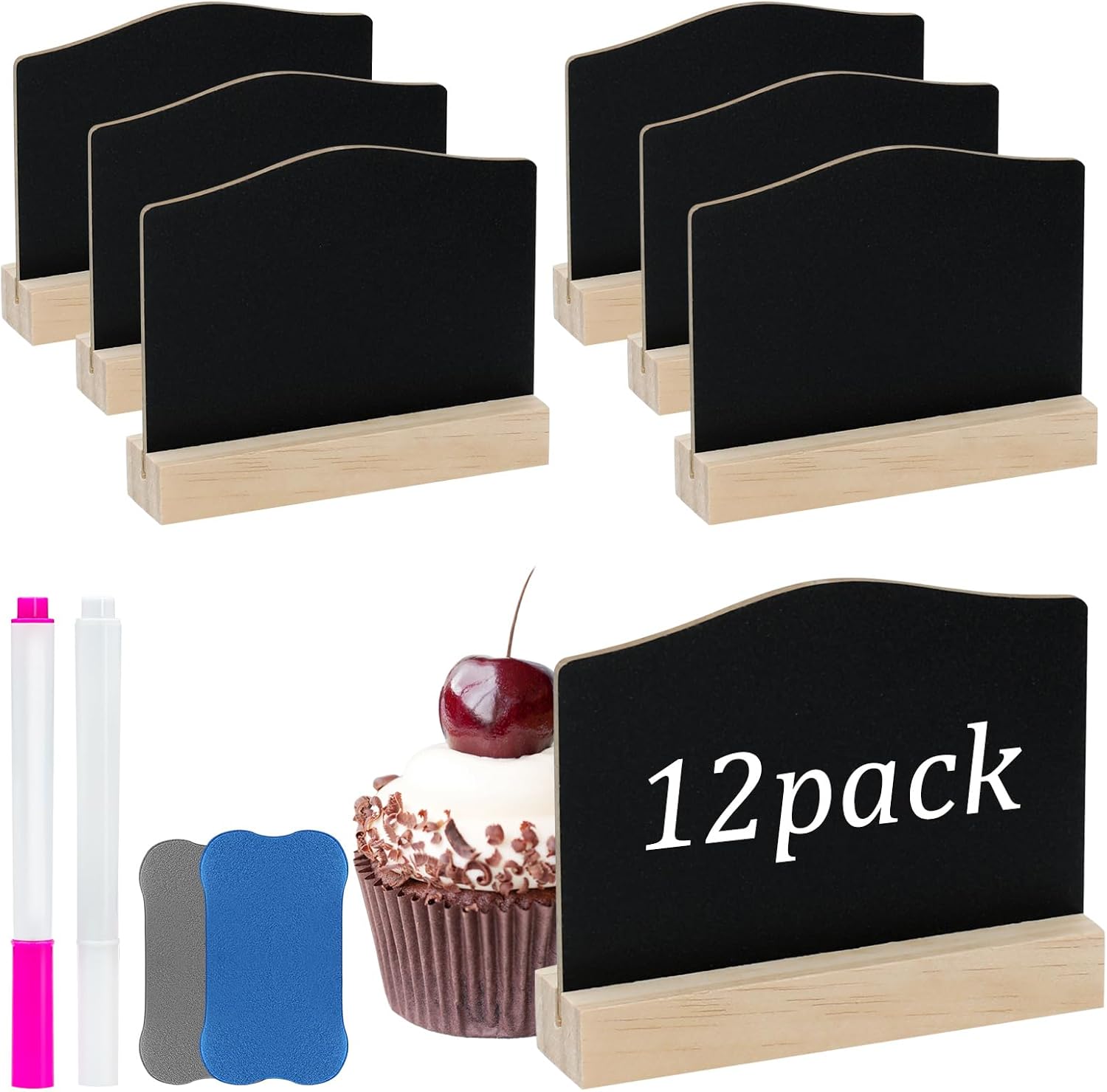 12 Pcs Mini Chalkboard Signs, Double Sided Small Blackboard, Kitchen