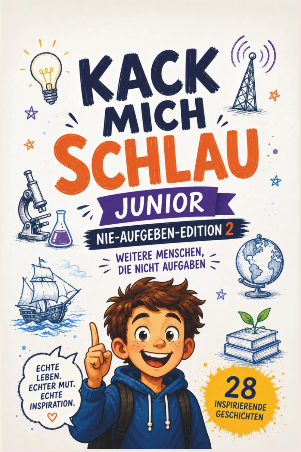 Kack mich schlau Junior – Mutmachbuch für Kinder ab 8 Jahren: 28 neue inspirierende Geschichten über berühmte Menschen, Rückschläge, Mut und Durchhaltevermögen – Teil 2