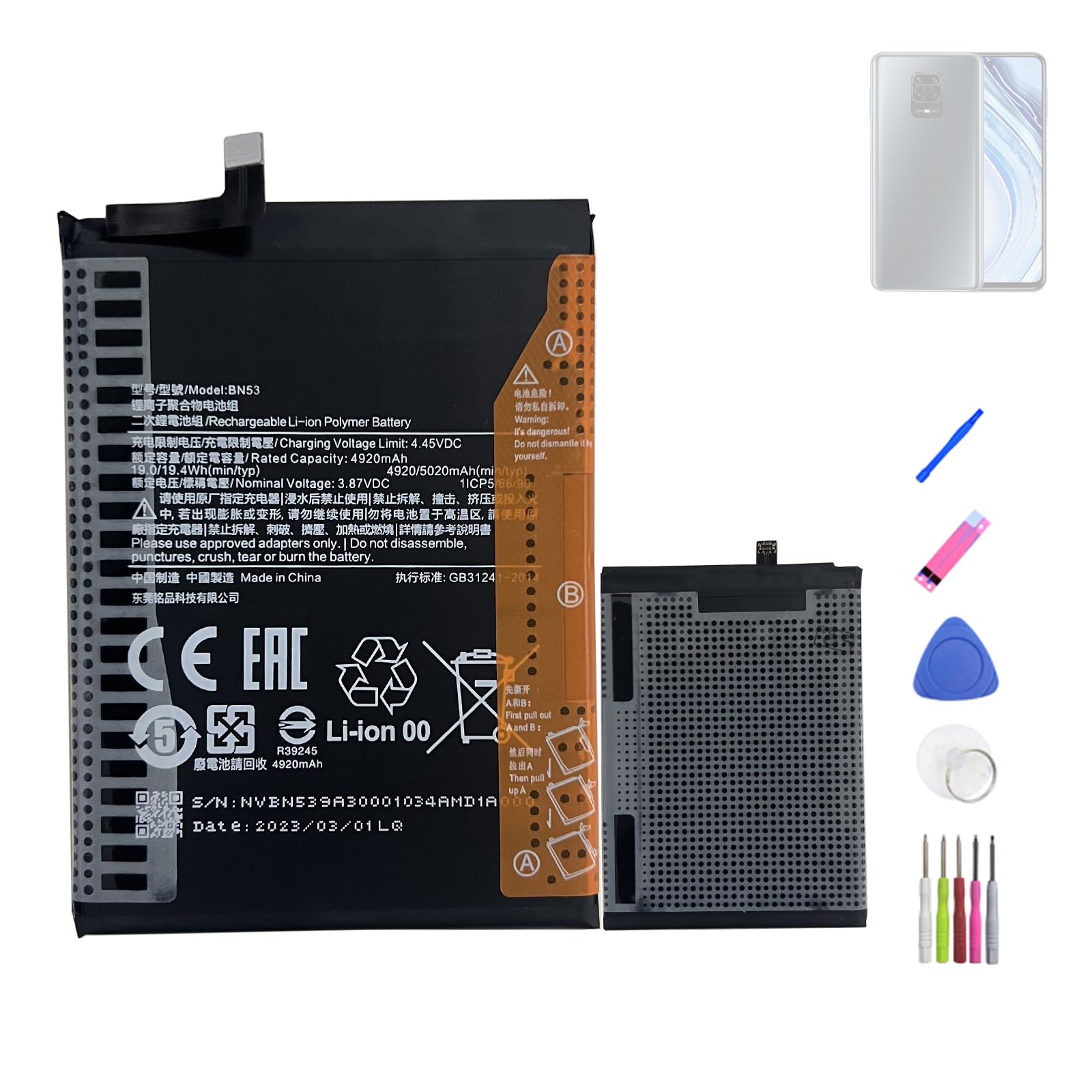 Ersatzakku Batterie BN53 kompatibel mit Red-mi Note 9 Pro & Red-mi Note 10 Pro with Tools