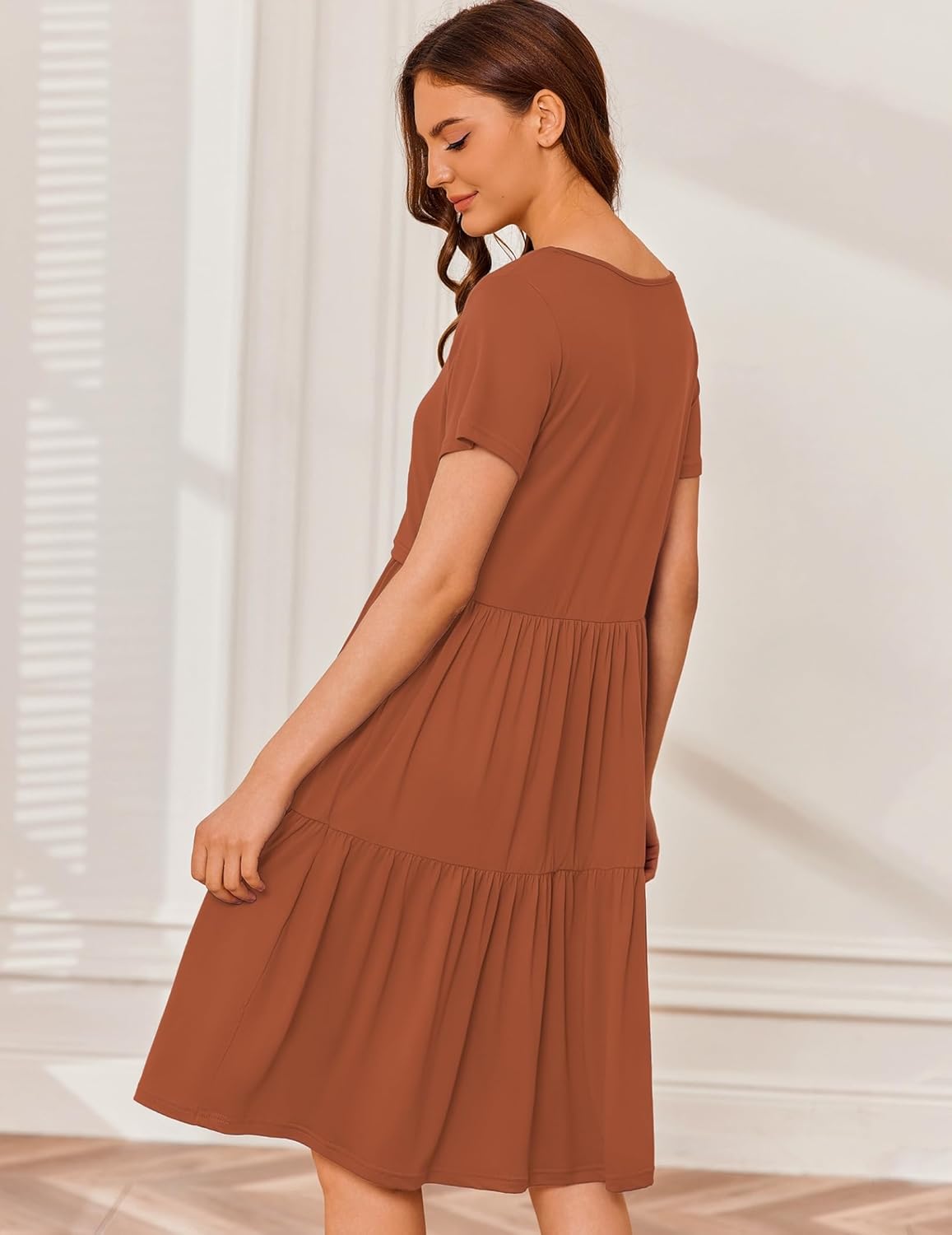 Ekouaer Nursing Dress Summer Short Sleeve Breastfeeding Casual Knee Length Maternity Dresses S-XXL - Image 3