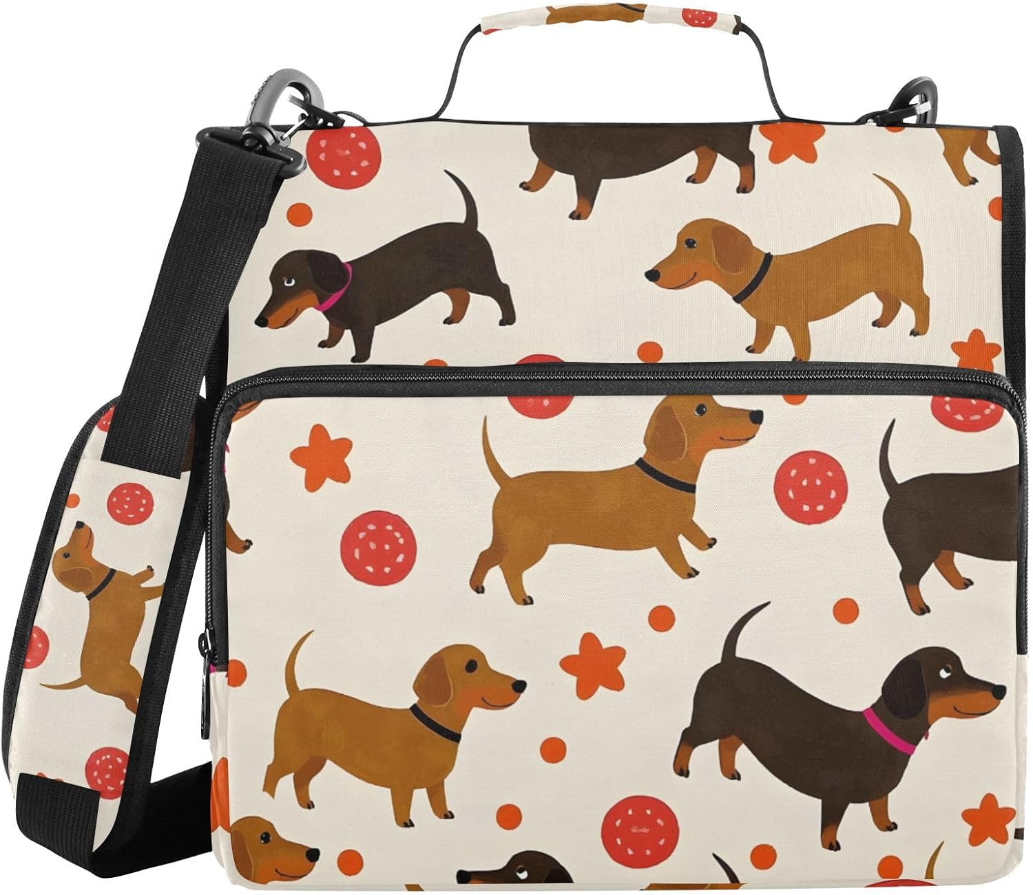 Zipper Binder Dachshund Dot 3 Ring Binder with Shoulder Strap 500 Sheet Capacity Storage Organizer Trapper Keeper File Folder