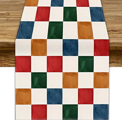 Miniatura 19 de Camino de mesa ondulado de los años 70, retro, hippie abstracto, vintage, verde, rosa, con estampado de ondas para el hogar, cocina, comedor, patio,