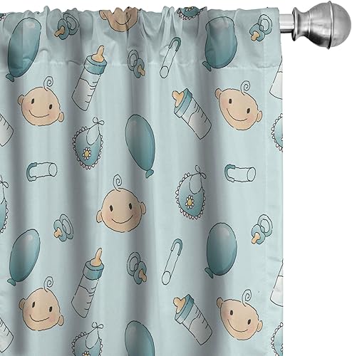 Miniatura 29 de Ambesonne - Cortinas a cuadros marrones, impresión azul asociada con cuadrados y rayas en un diseño geométrico, tratamientos de ventana, juego de 2