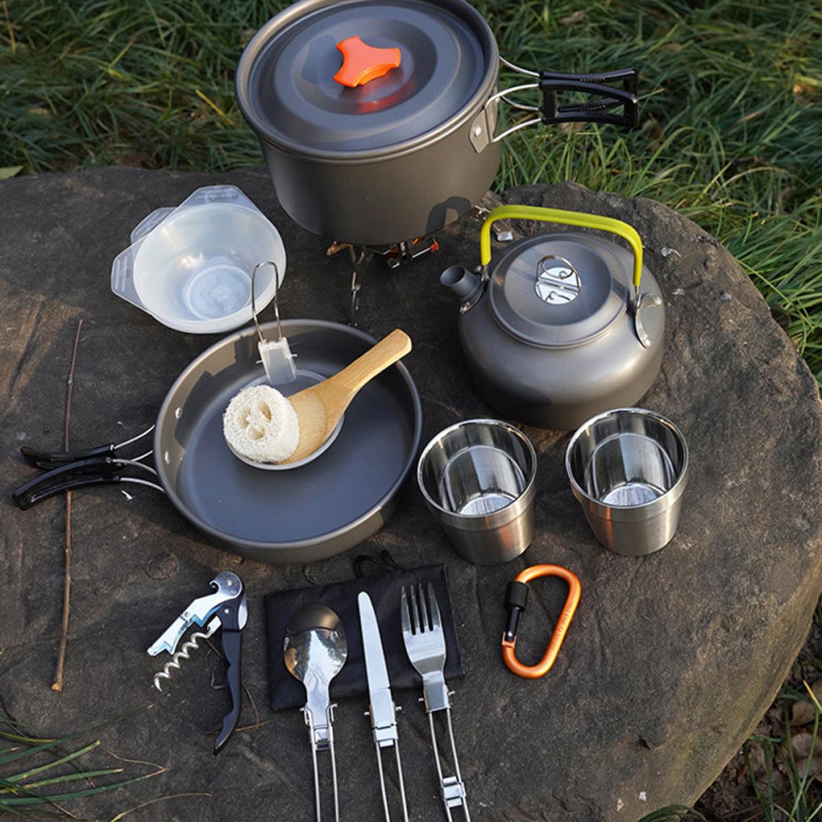 ULTECHNOVO Ensemble Cuisine de Camping Casseroles Légères Poignée Anti-brûlure Portable en Alliage D'aluminium pour Usage Extérieur en Randonnée et Camping
