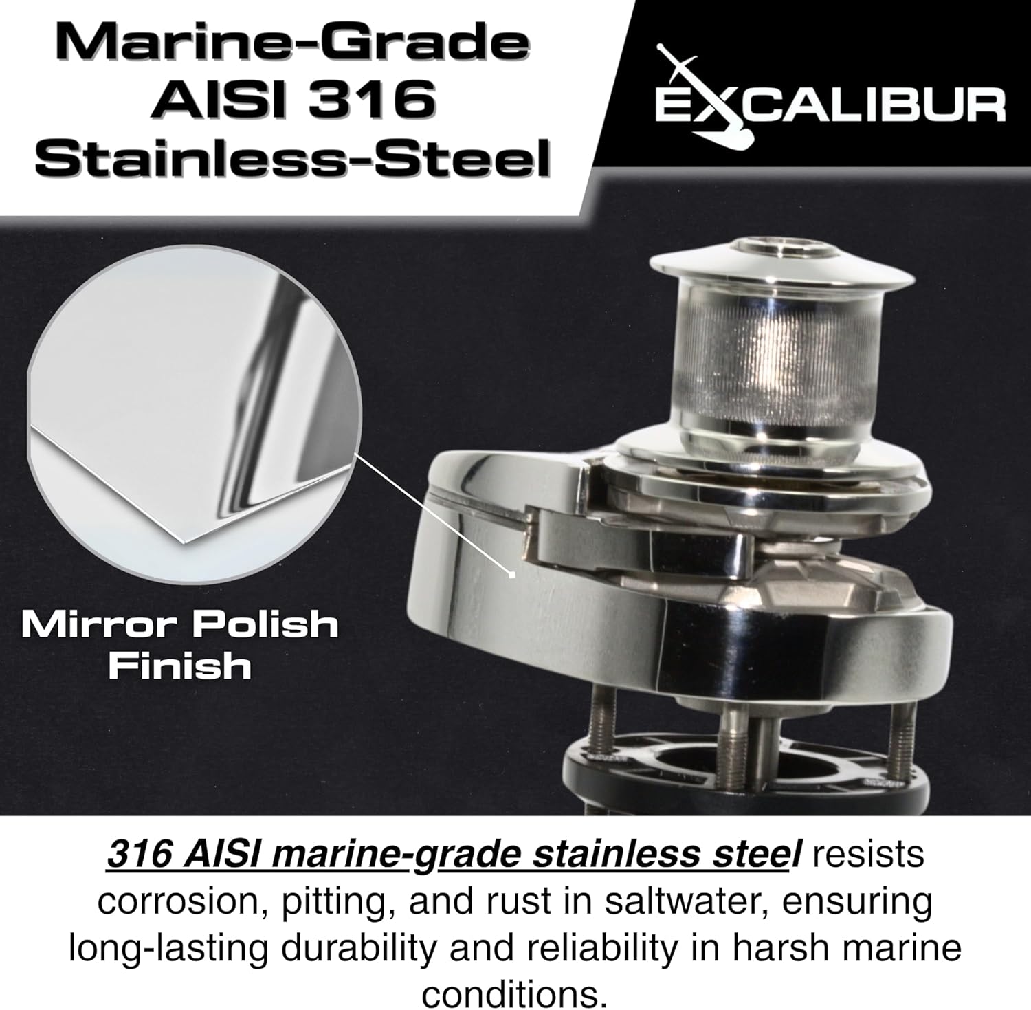 Excalibur Vertical or Horizontal Windlass Anchor Systems - 600W-900W, 12V DC, 992-1452 lbs Pulling Power, 316 Stainless Steel Housing, Chain 1/4 Inch HT G4 and Rope 1/2 Inch, for Boats Up to 40 FT