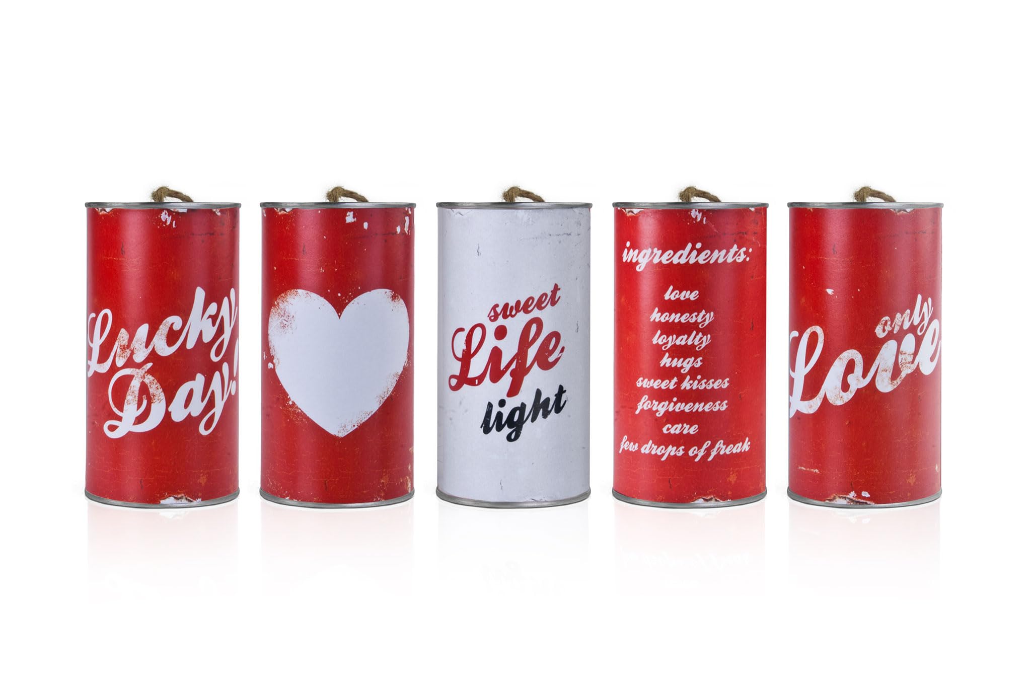 PartyDeco Wedding Car Jars, Sheet, White, Red, 14 x 7 cm
