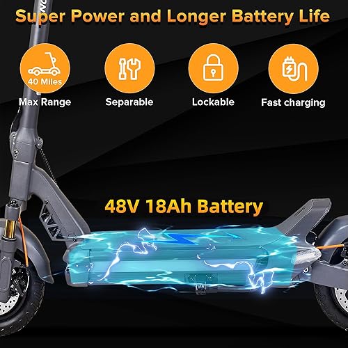 Miniatura 5 de RZ800 Scooter eléctrico, hasta 31 MPH, 50 millas de largo alcance, motor de 1200 W, frenos de disco duales con EABS, amortiguación, suspensiones