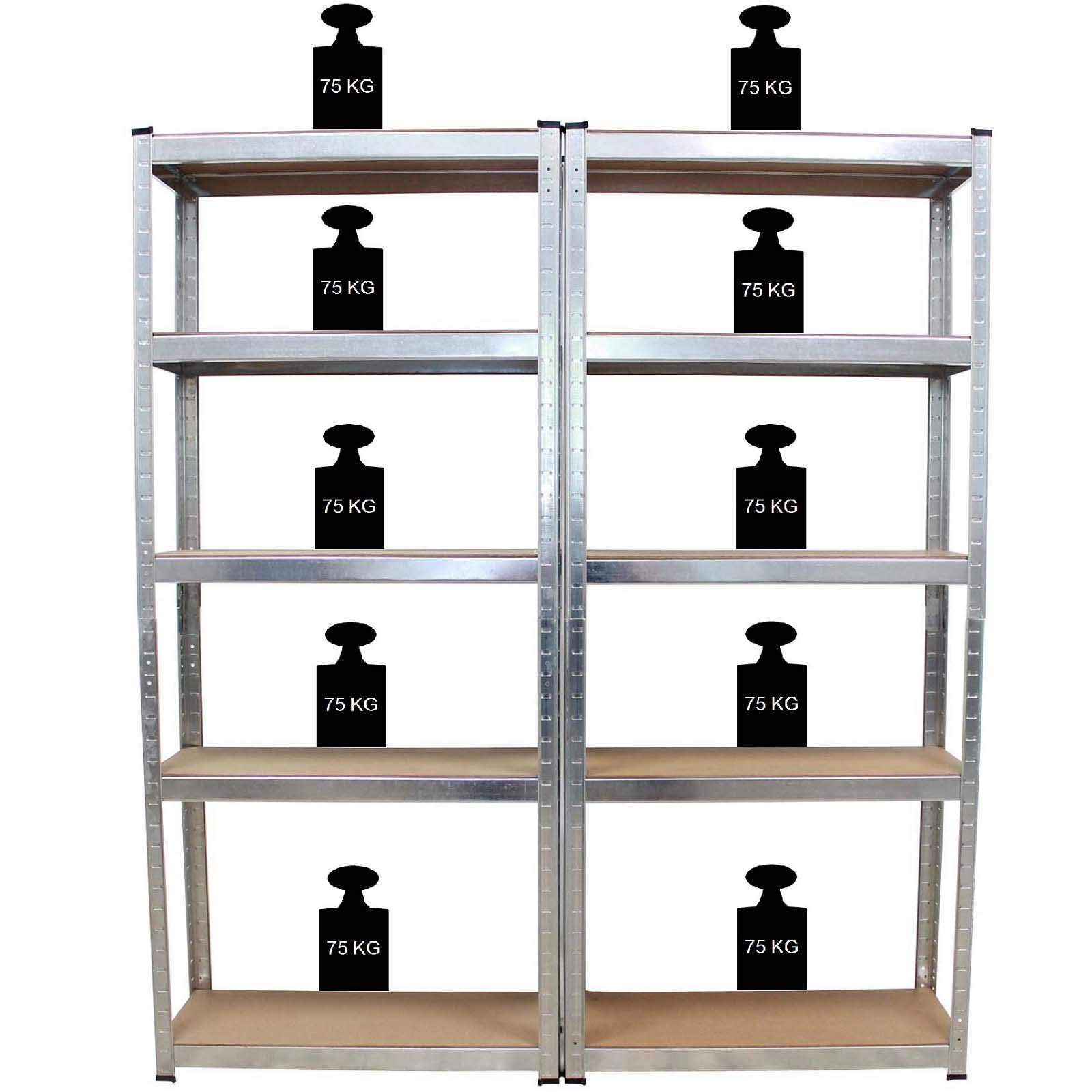 TRUTZHOLM Schwerlastregal 2er Set Steckregal 170x75x30cm bis 375 kg belastbar Lagerregal 5 verstellbare Ablagen Kellerregal Metallregal Regal Garagenregal Aktenregal
