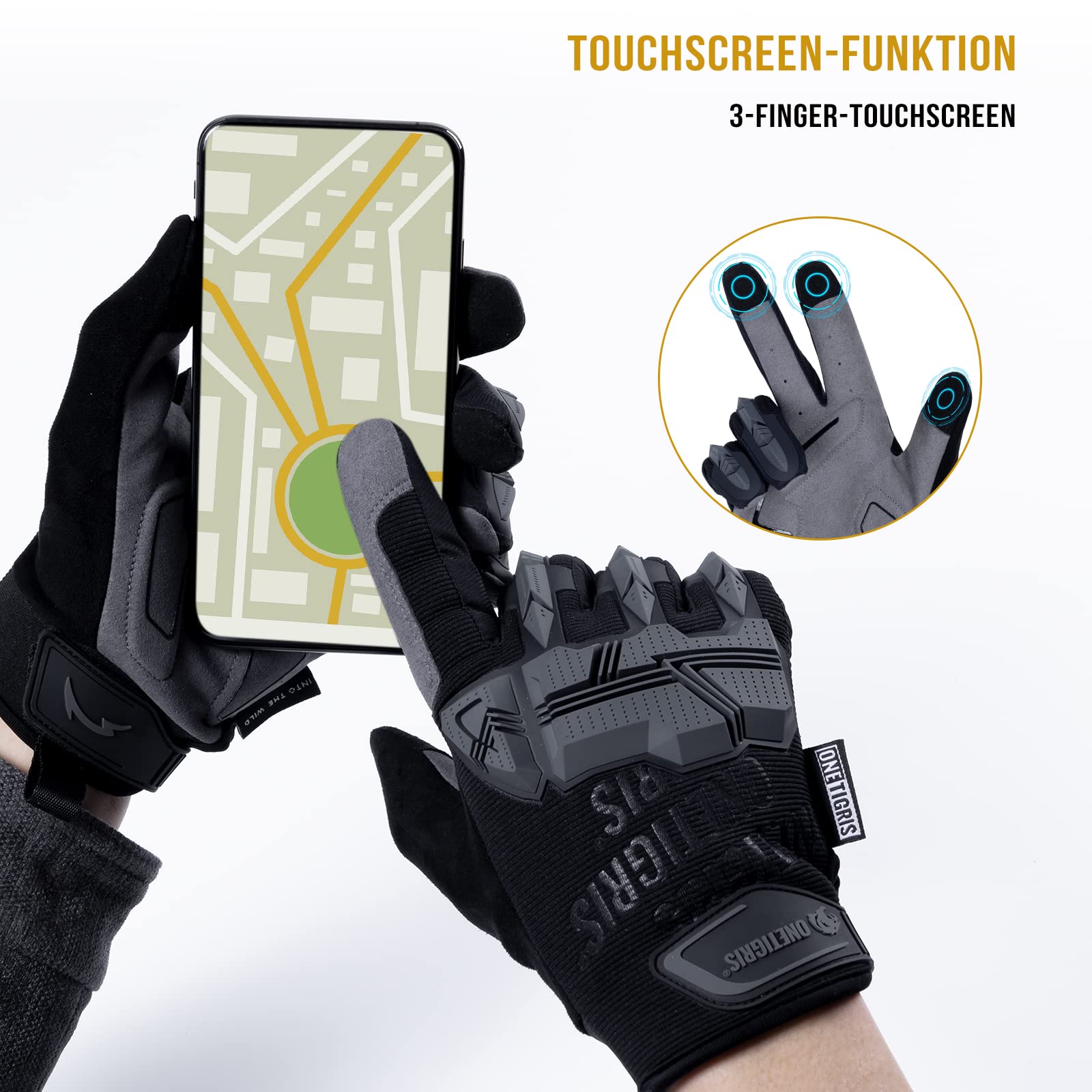 OneTigris Taktische Rękawice Militarne Dotykowe Rękawice Motocyklowe Outdoor Motocross Rękawice Wspinaczkowe dla Airsoft Paintball Wędrowanie Polowanie Kolarstwo