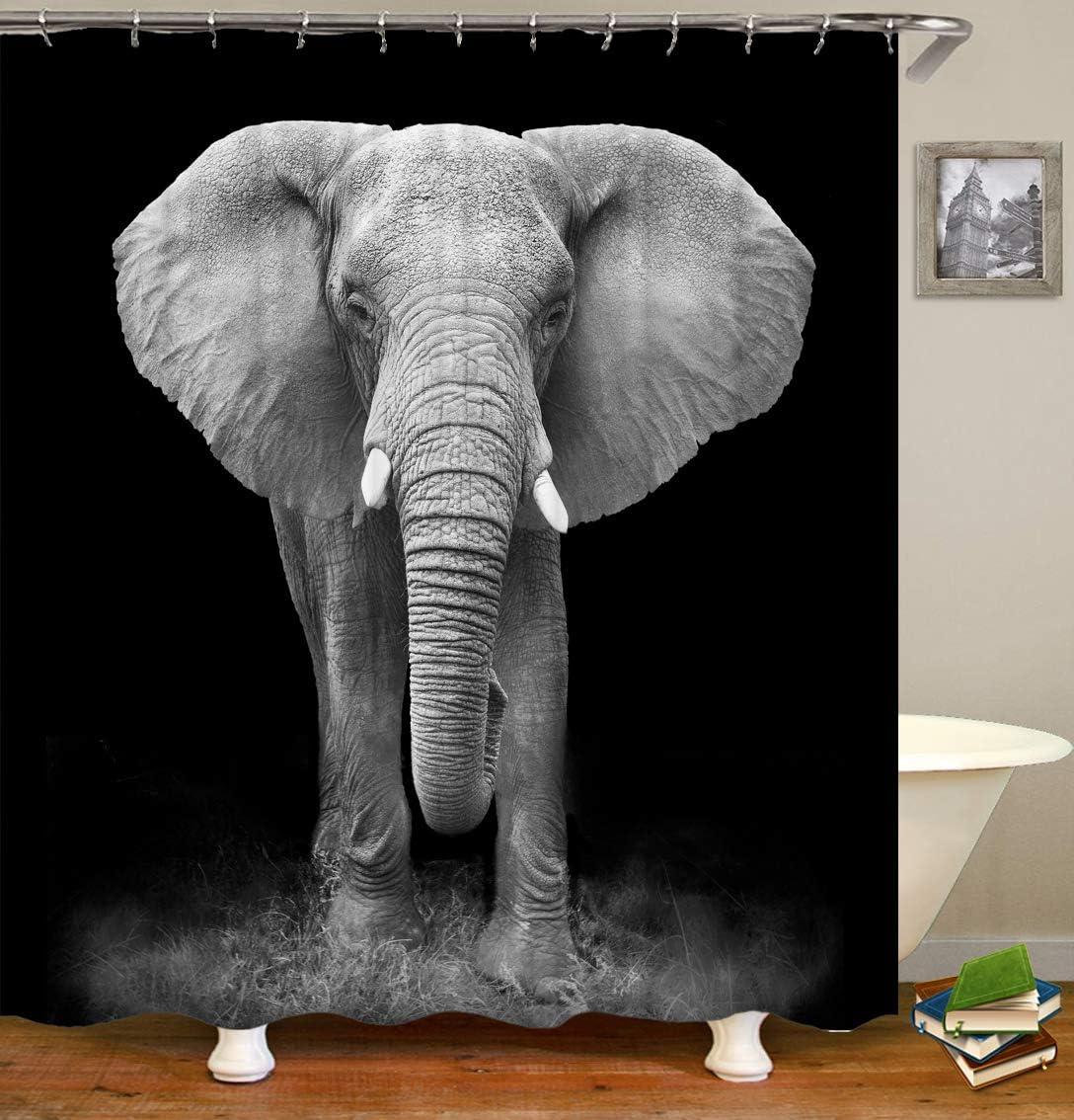 TJZ HOME Elephants Shower Curtain, African Wild Animal