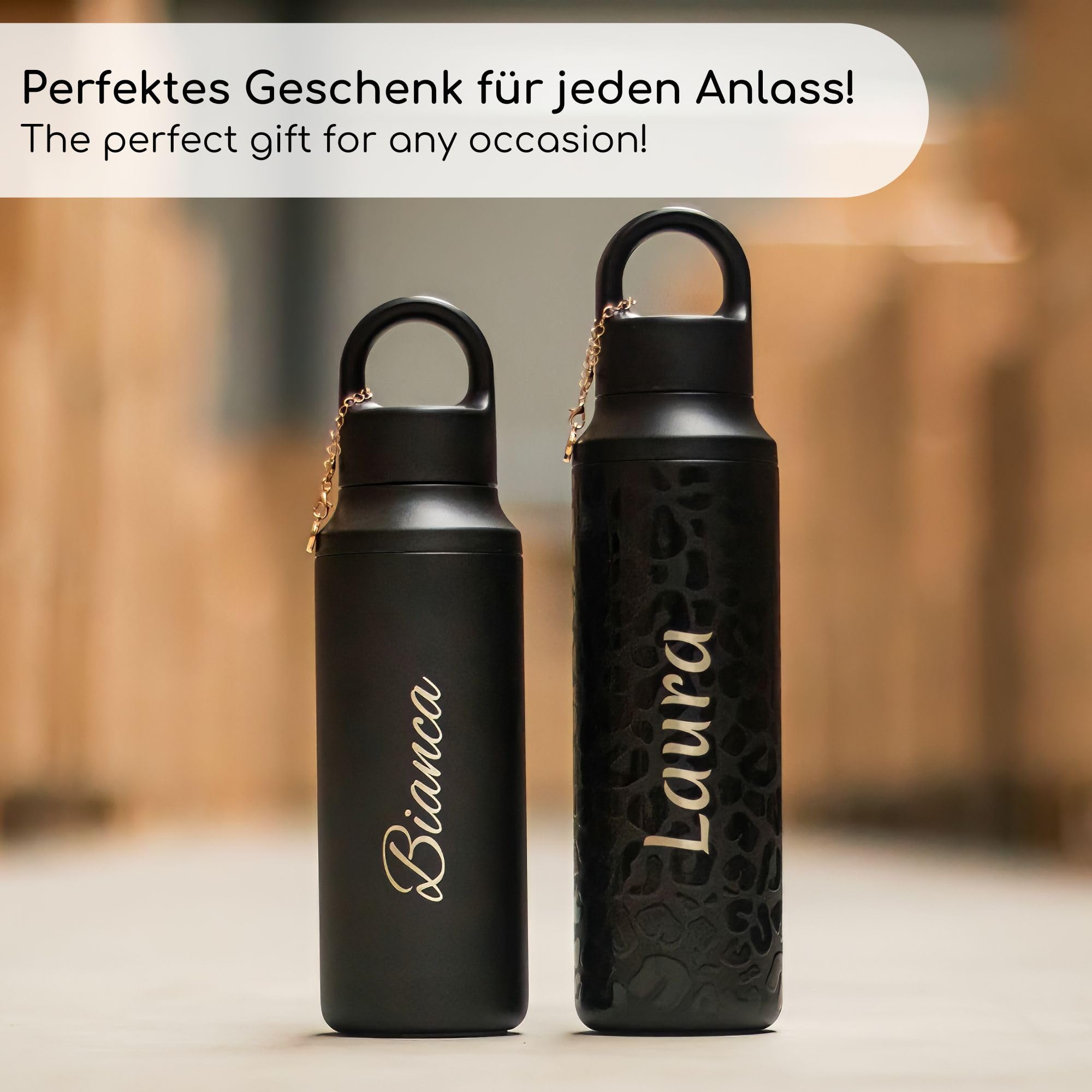 Milu Edelstahl Trinkflasche 600ml, 750ml – Thermosflasche, Isolierte Wasserflasche, Auslaufsichere Isolierflasche doppelwandig, Thermoskanne – inkl. Reinigungsbürste (Gravur, 750ml)