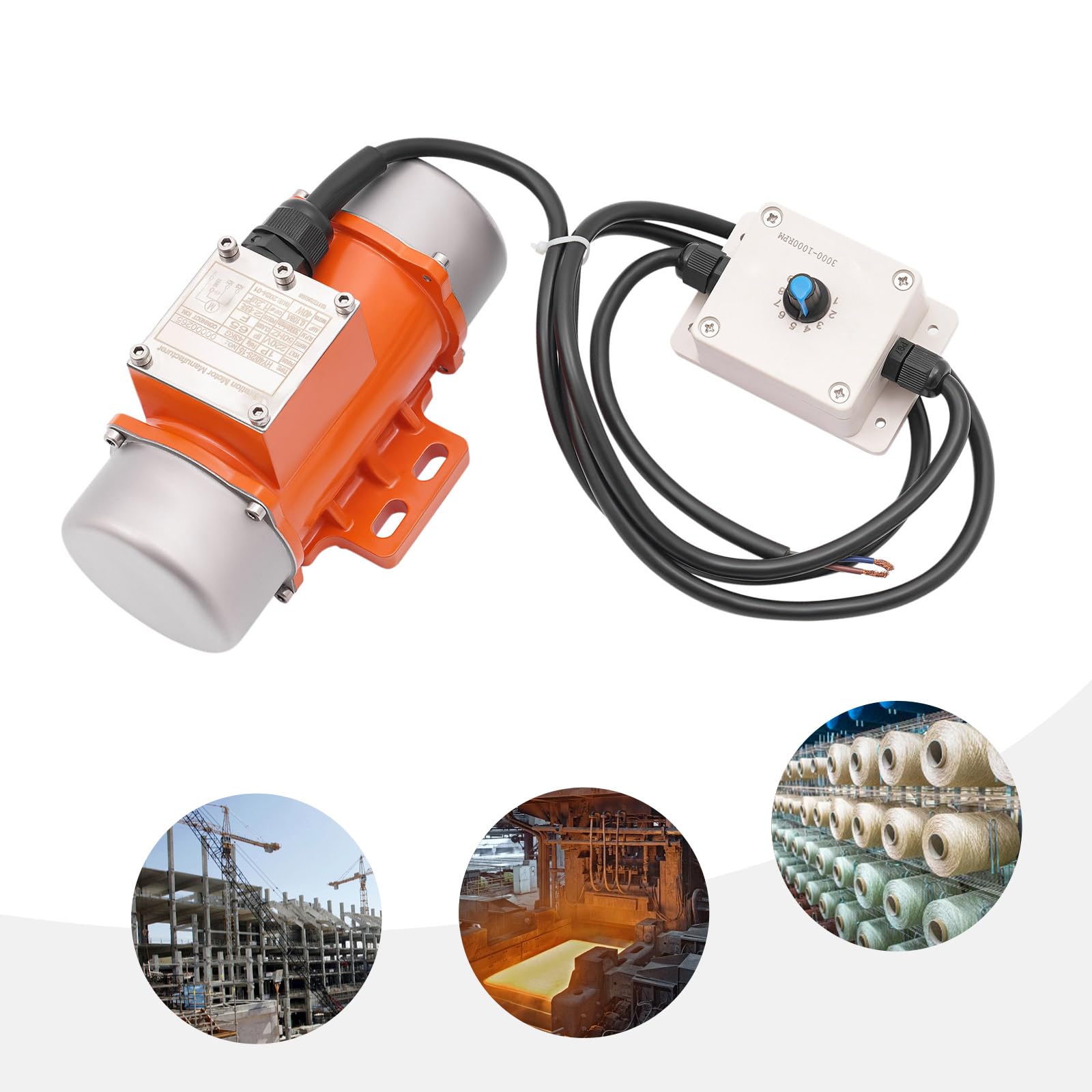 AC Vibrationsmotor mit Drehzahlregler 40/50/60W 50Hz Vibrator Vibration Motor 1P Asynchroner Elektro Vibrierend Motor 1000~3000U/min 9 Gänge Mehrzweckmotor, für Metallurgie, Kohle usw (HY-40/2S-15)