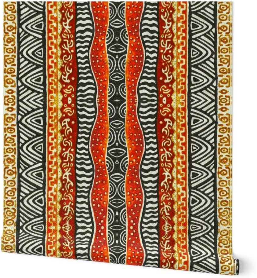 Peel & Stick Wallpaper Swatch - African Inspired Stripes Mudcloth Colorful Earth Tones Vibrant Custom Removable Wallpaper by Spoonflower