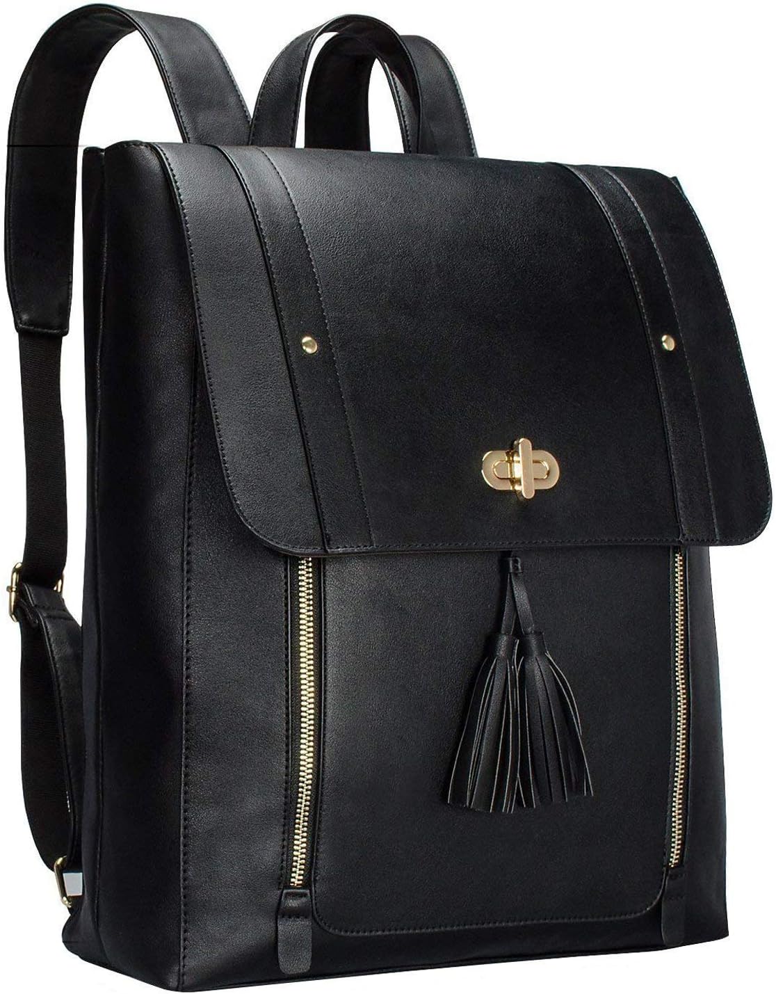 BERTASCHE Womens PU Leather Laptop Backpack 15.6 inch Computer bag for College Work - Black