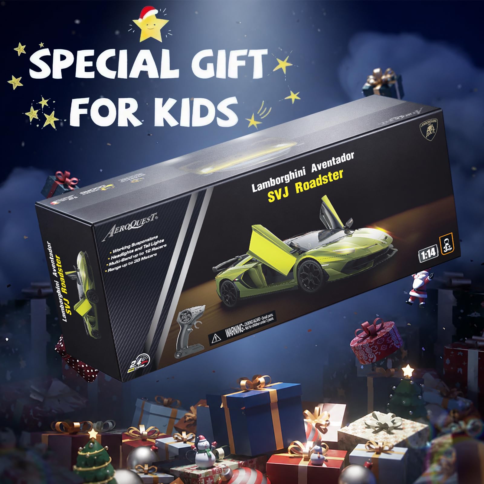 AEROQUEST 1:14 Lamborghini, auto telecomandata, 2,4 GHz, con licenza ufficiale Lamborghini RC auto con telecomando e faro per ragazzi e ragazze, regalo di compleanno, verde