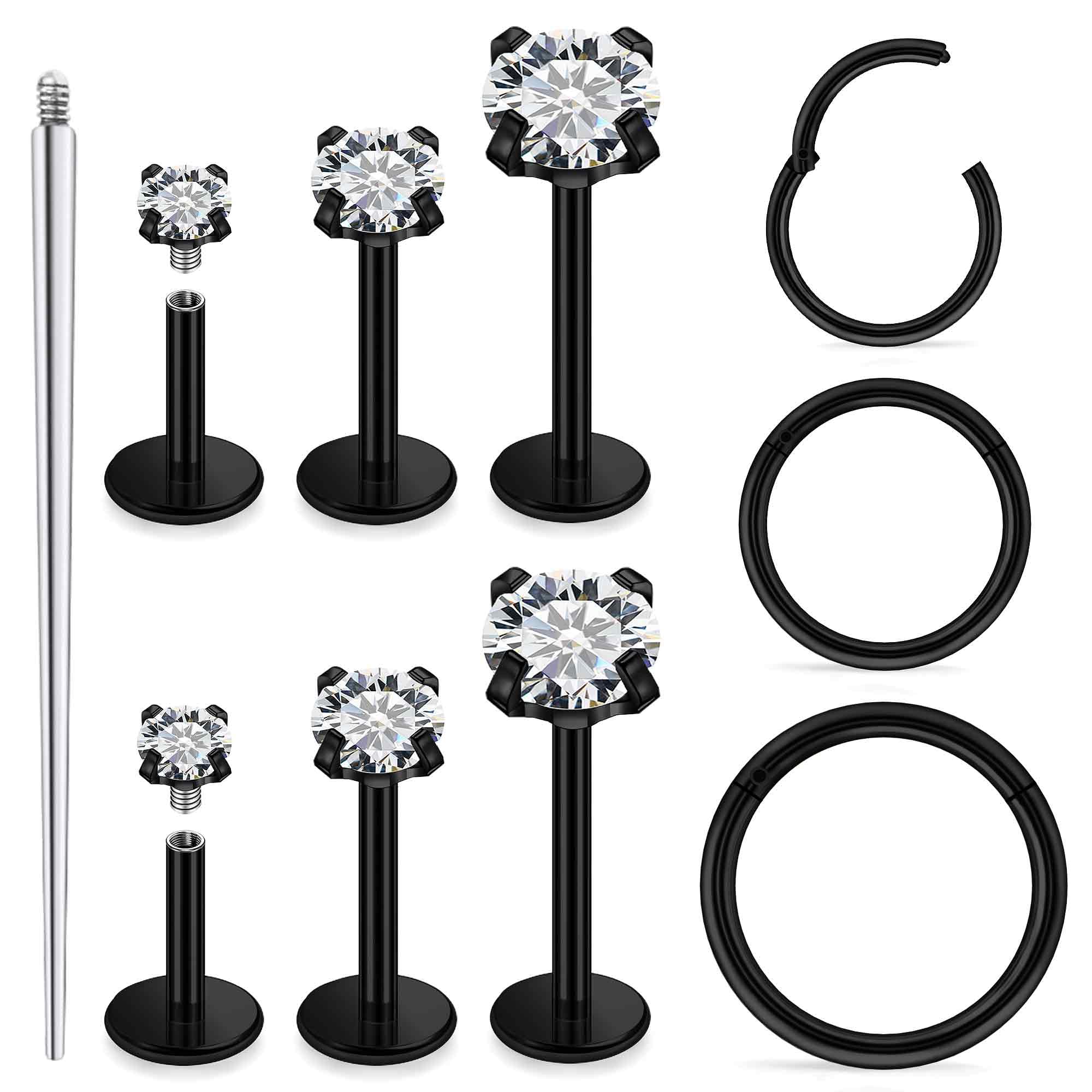 Lsnevsie 18G 16G 14G Internally Threaded Nose Rings Studs Flat Back Stud Earrings 316L Surgical Steel Nose Rings Studs Tragus Helix Conch Cartilage