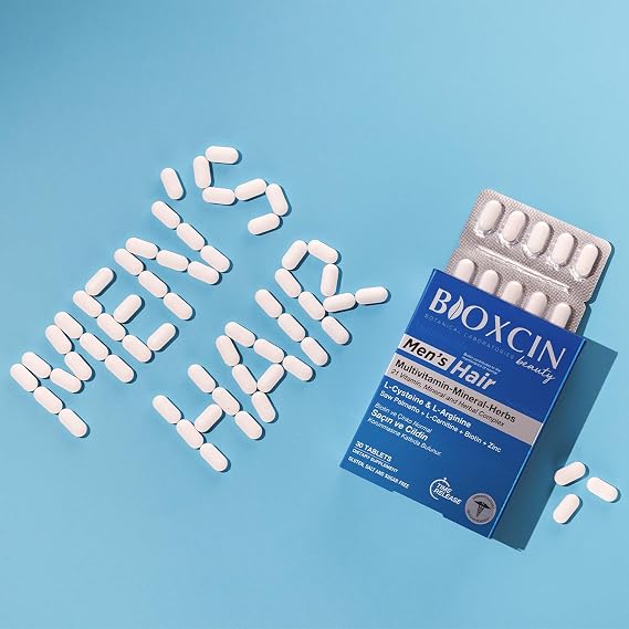 Bioxcin Men’s Hair Tablet – L-Arginin, Cüce Palmiye, L-Karnitin, Biotin ve Çinko İçeren Erkeklere Özel Saç, Cilt ve Tırnak Destek Tableti – 30 Tablet – Vegan