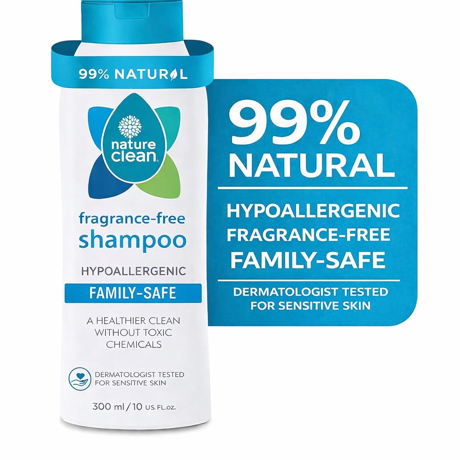 Nature Clean Organic Fragrance Free Shampoo for Men & Women, Unscented Shampoo, Hypoallergenic, Non Toxic Hair & Scalp Cleanser, Sulfate & Paraben Free, Vegan, 10 oz / 300 ml - Image 8
