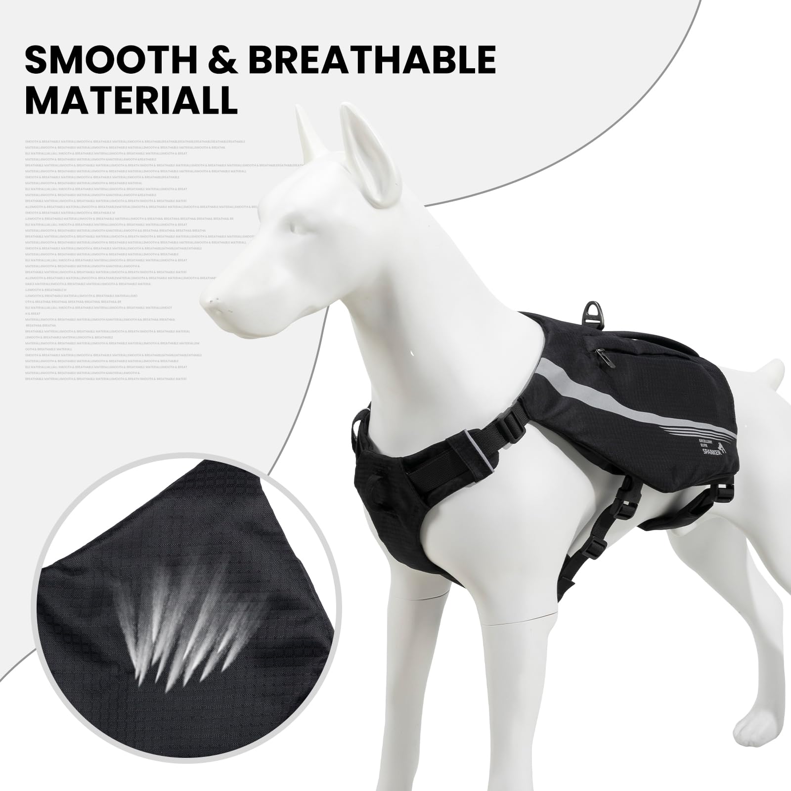 EXCELLENT ELITE SPANKER Mochila reflectante en forma de Y con bolsillos con asa, sin tirones, anillos en D, equipo ligero de senderismo para perros, caza, camping, viajes (negro)