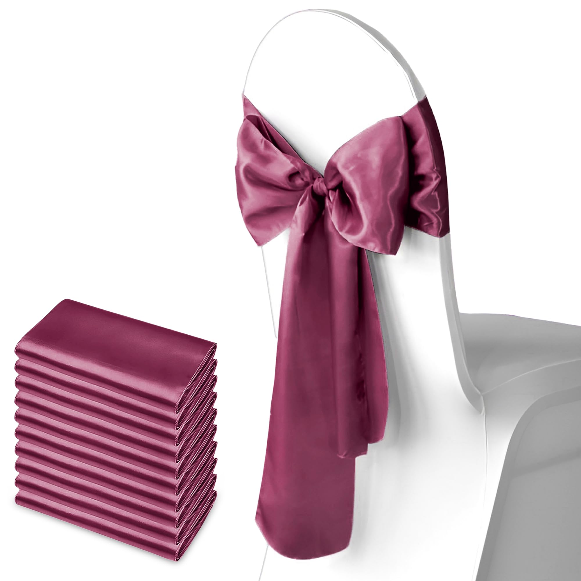 WedDecor Satin Chair Sashes Decorative Chair Bow 7"x108" Grape, 10pcs — image 1
