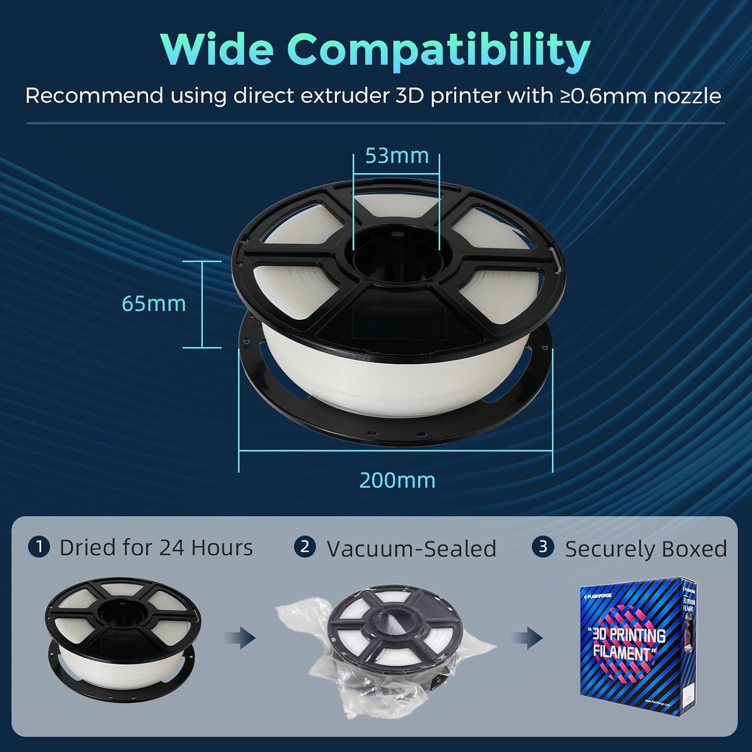 FLASHFORGE PLA Flexible 1.75 mm, 4X Longer Stretch 3D Printer Filament 1Kg (2.2lbs) Spool - Dimensional Accuracy +/- 0.02 mm, Ideal for Printing Soft Accessories