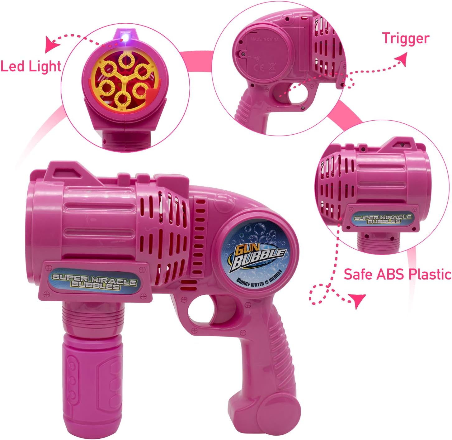 Ultimate Bubble Gun Bubble Blaster – Pink Crefun SB9311 Light Up Bubble Blower Safe Durable Simple Handheld Bubble Machine Bubble Toys for Kids Party Favor Birthday Wedding Including 2 Bubble Solution