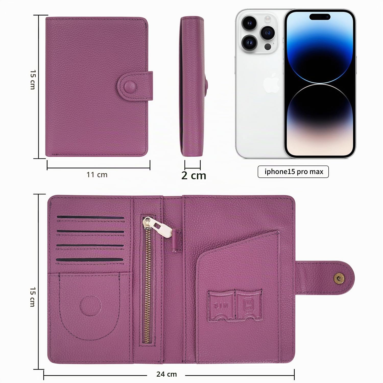 WASON Protège-Passeport en Cuir Véritable avec RFID, Portefeuille de Voyage, Fentes Cartes, Poche Monnaie, Porte-Monnaie, Emplacement Traceur, Organisateur Billets Avion pour Homme et Femme(Paars)