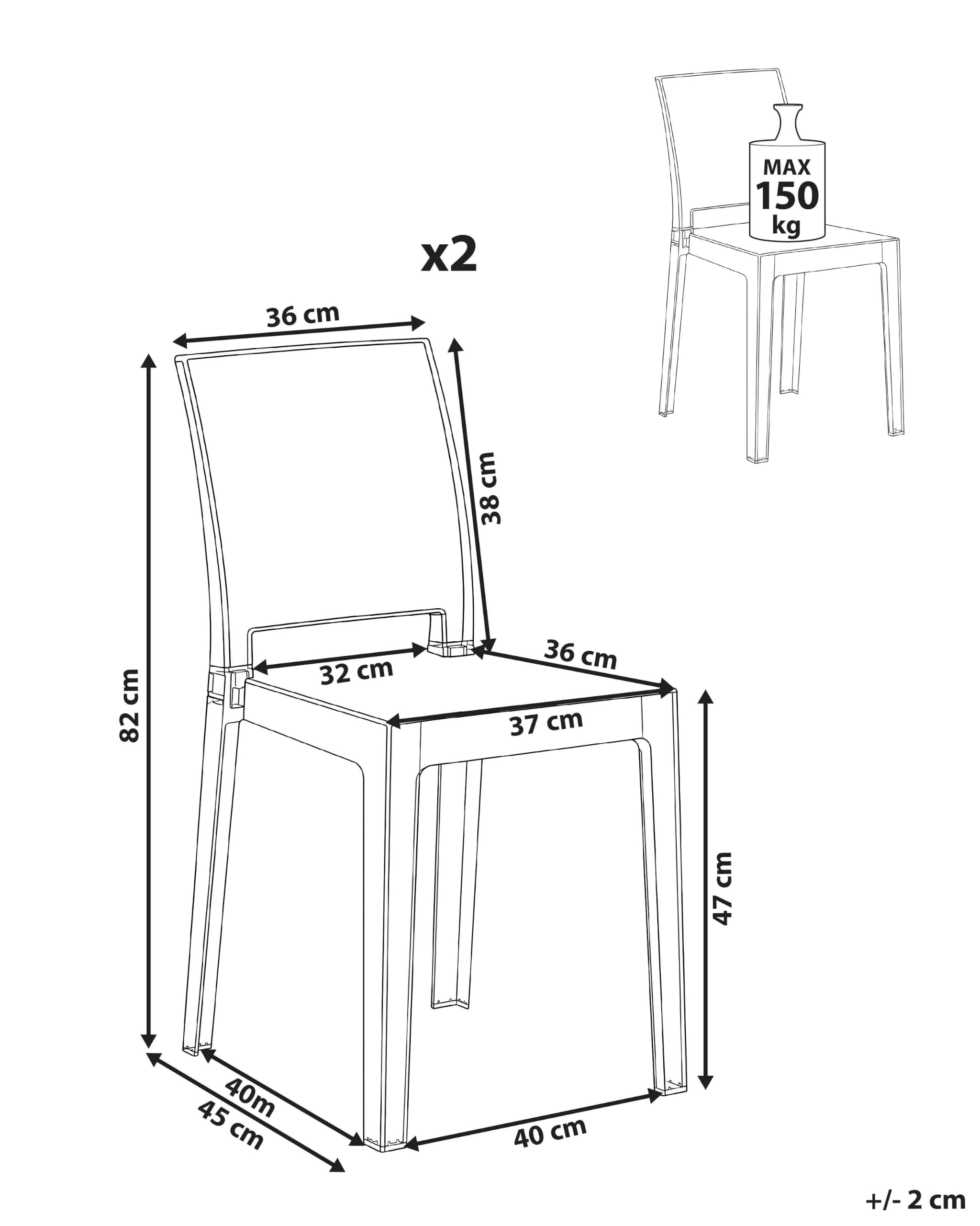 Beliani Conjunto de 2 sillas Transparentes Material sintético sin reposabrazos apilables Brillante Westbridge