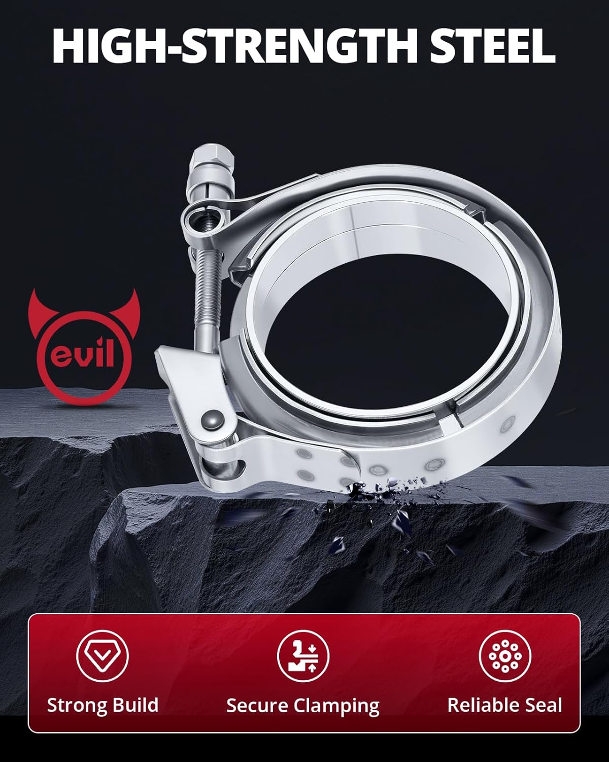 EVIL ENERGY 3.0 Inch V Band Clamp Quick Release Stainless Steel with Flange Male Female Mild Steel 4PCS