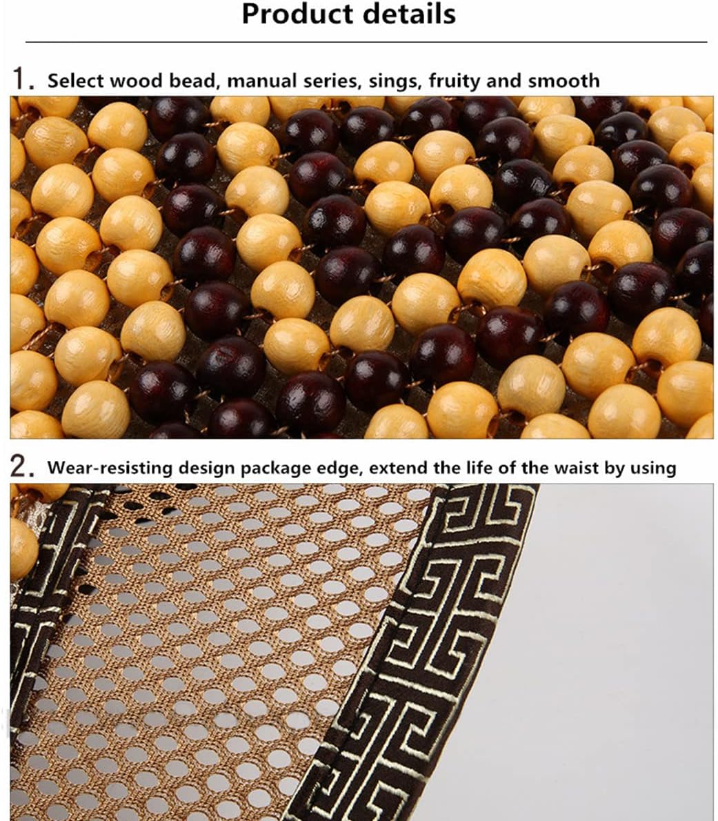 Wood Bead Lumbar Brace Support Car Mesh Massage Back Support Cooling Breathable for Car Office Home(Beige)
