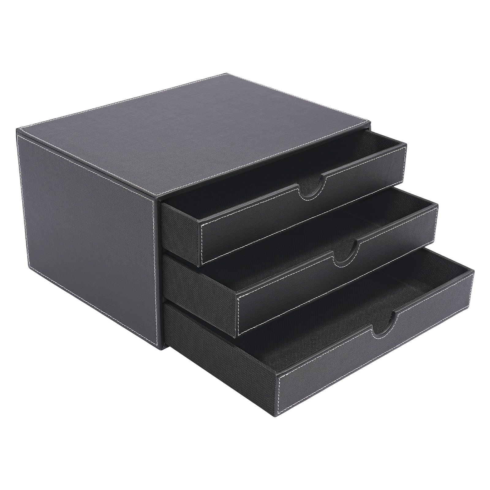 Scatola di archiviazione per documenti in pelle PU a 3 livelli per ufficio domestico Porta documenti A4 con cassetti Sistema di archiviazione nero per spazio di lavoro