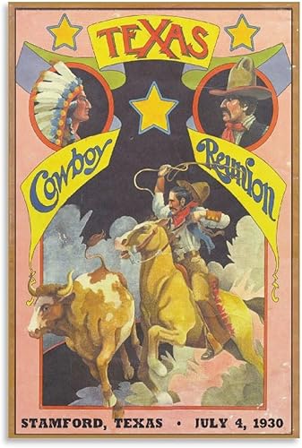 COWBOY - Póster vintage de Rodeo de Texas Cowboy Reunion 1930, lienzo decorativo para pared, papel tapiz familiar, decoración de sala de estar,