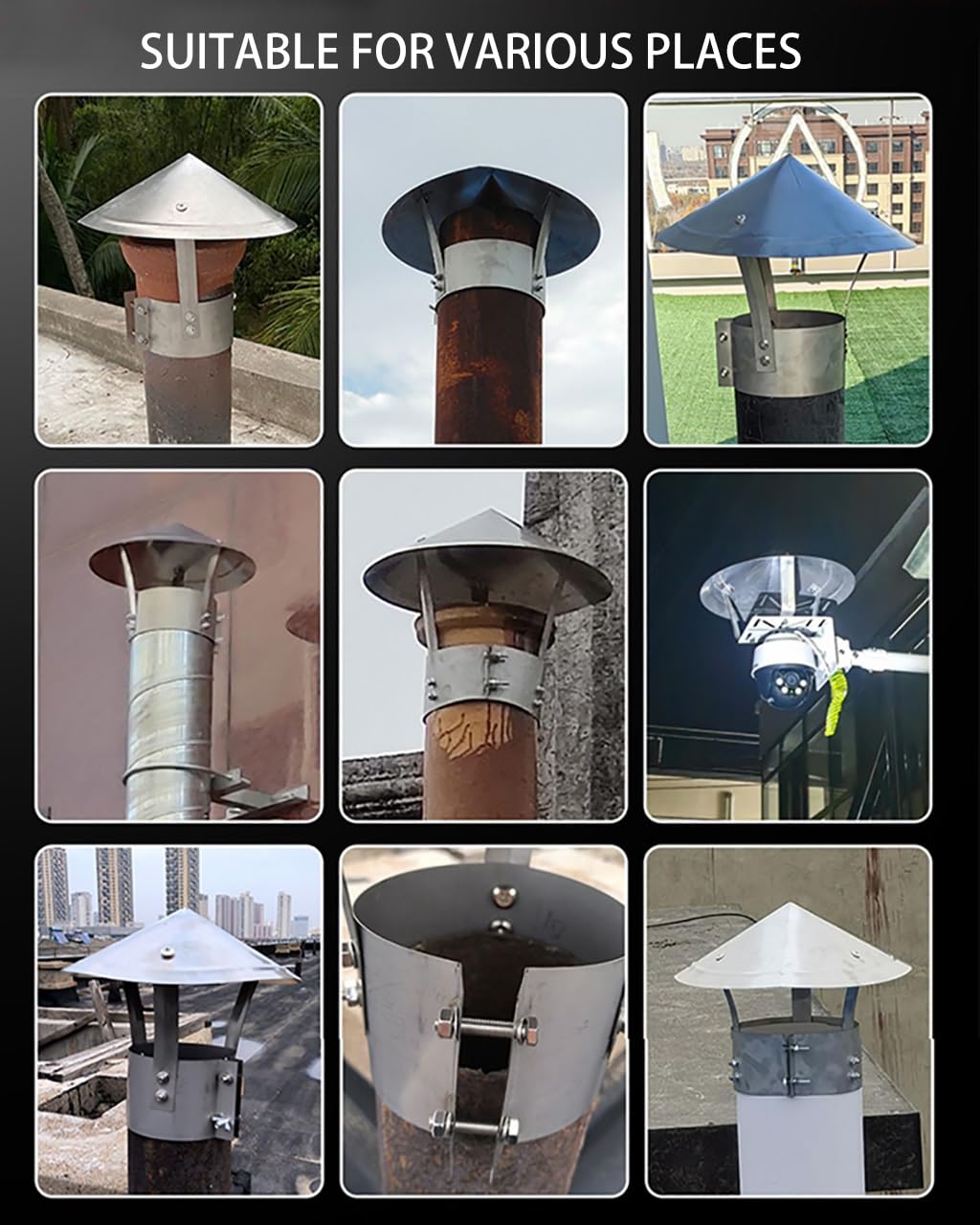 Tapas de Chimenea de Acero Inoxidable for Respiraderos de Techo, Tapa de Chimenea Redonda de 80 mm A 300 mm, Accesorios for Chimeneas, Sombrerete de Chimenea, Sombrerete de Techo(Take over 80mm)