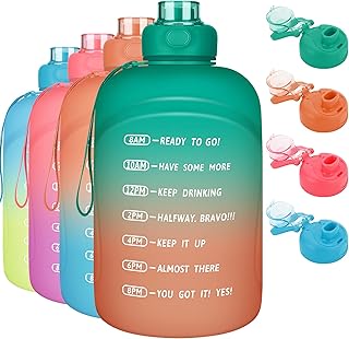 128OZ/1 Gallon Water Bottle with Straw & Motivational Time Marker, Leakproof BPA Free Water Bottle with Handle, Wide Mouth...