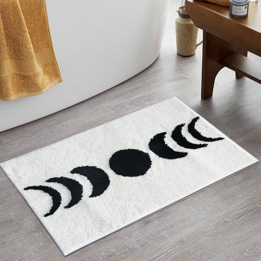 Boho Bathroom Rugs NonSlip Moon Phases Bath Rug Microfiber