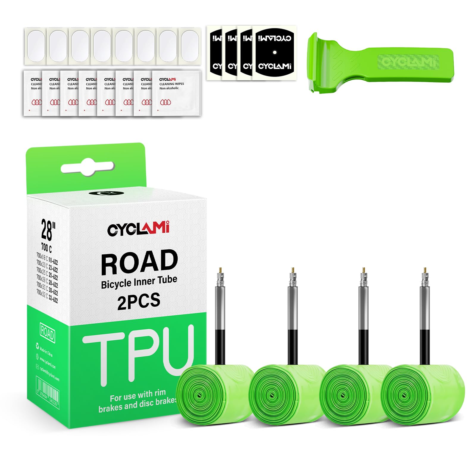 4 Pezzi Camera d'aria in TPU,Camera d'aria per Bici da Corsa 700C x 23C/25C/28C/30C/32C | Gravel 700C x 32-47-622 | MTB 29 x 1.9-2.5, 1 *Levagomme