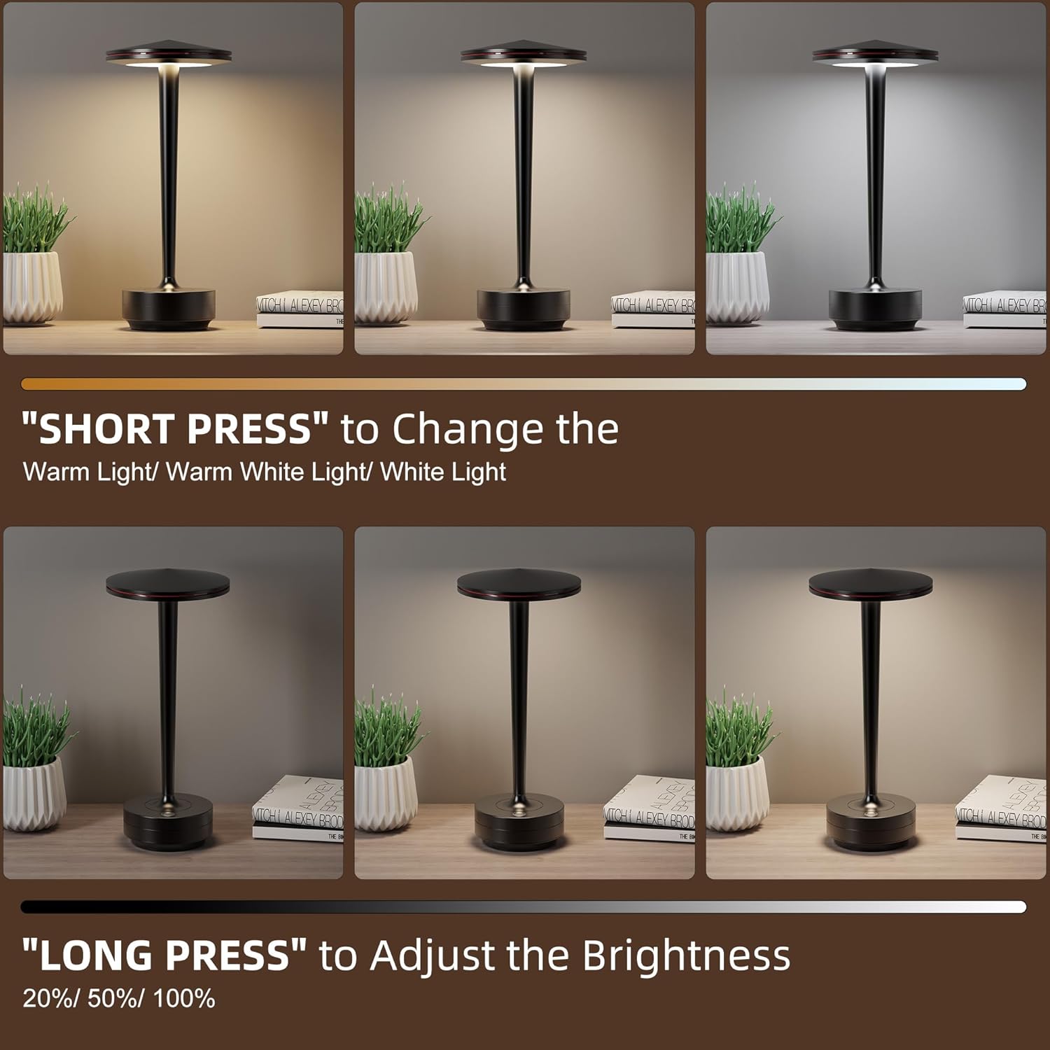 2pack Rechargeable Cordless Table Lamp, LED Portable Powered LED Battery Light 6000mAh USB Desk Lamp, for Restaurants Outdoor (2pack Black)