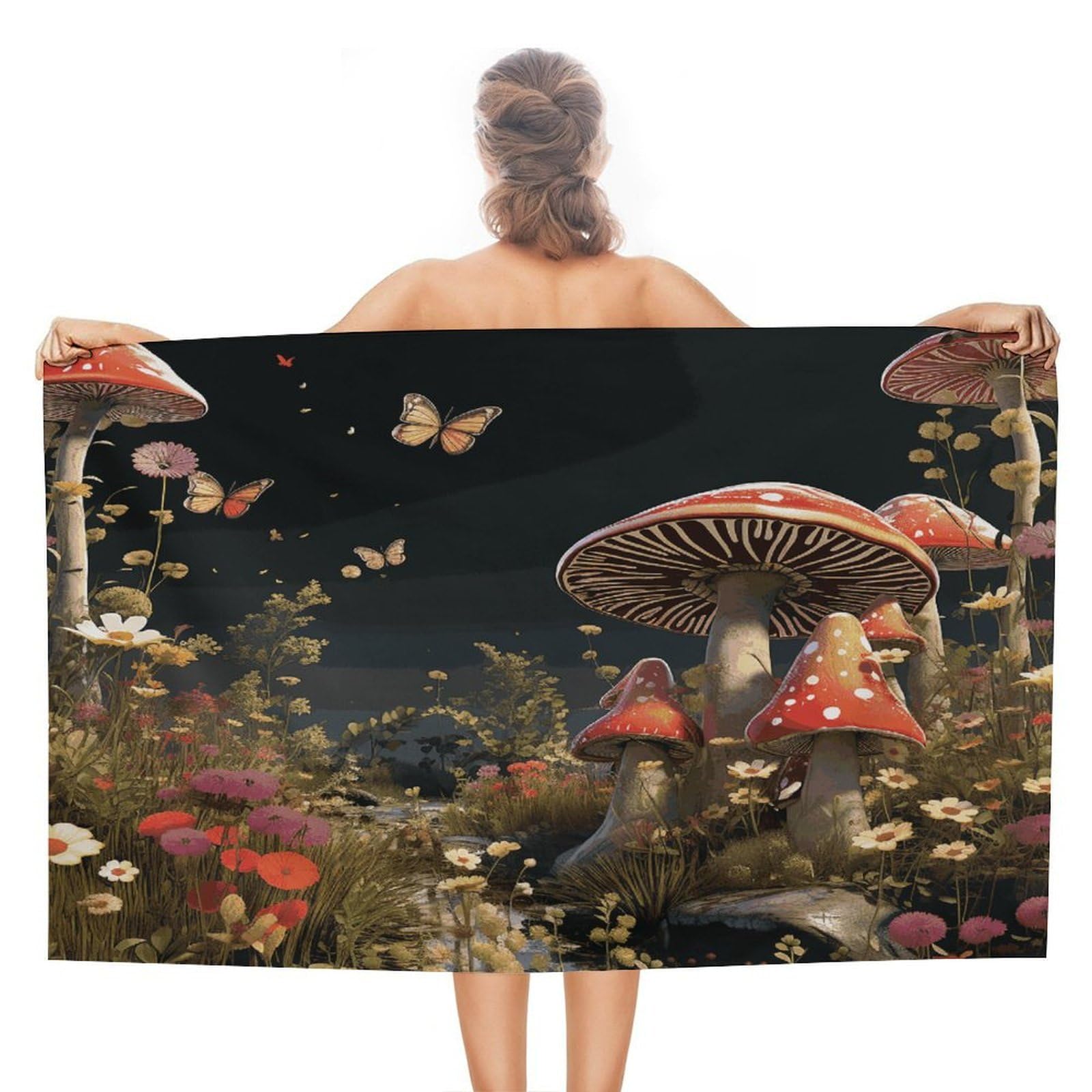 VstaDank Fairy Tale Style Mushrooms Bath Towel Stylish Double-Faced Pile Travel Towel Soft Absorbent Beach Towel for Pool Swim Sports Camping Adults Gift 51X31 Inch